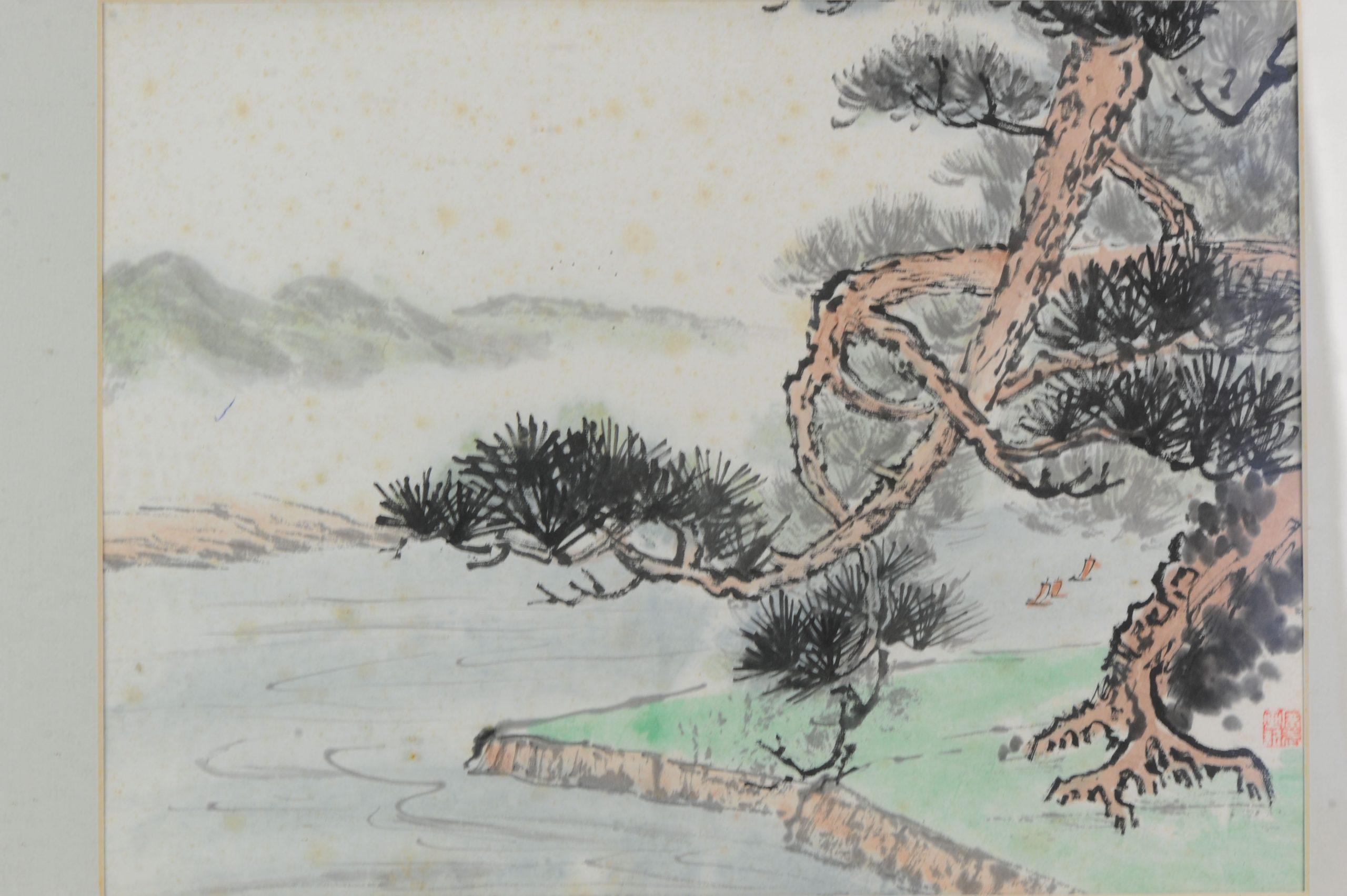 Chinese Lovely 19th/Early 20th Century Landscape Painting China Artist Painted Pine Tree For Sale