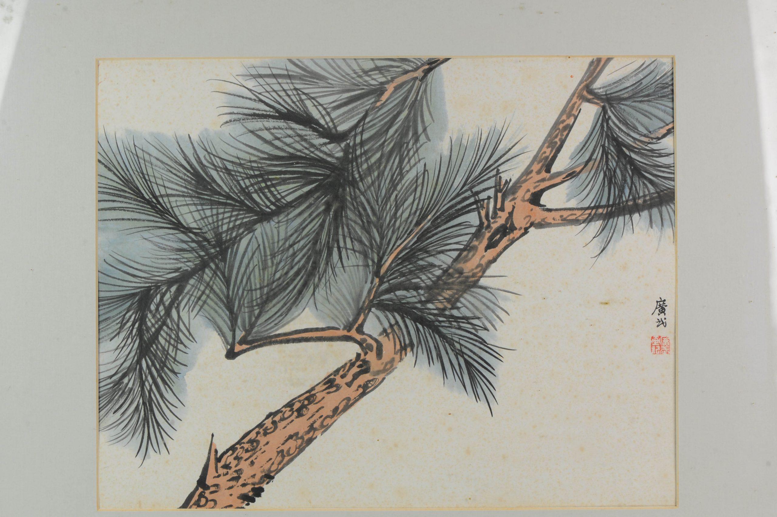 Chinese Lovely 19th/Early 20th Century Landscape Painting China Artist Painted Pine Tree For Sale