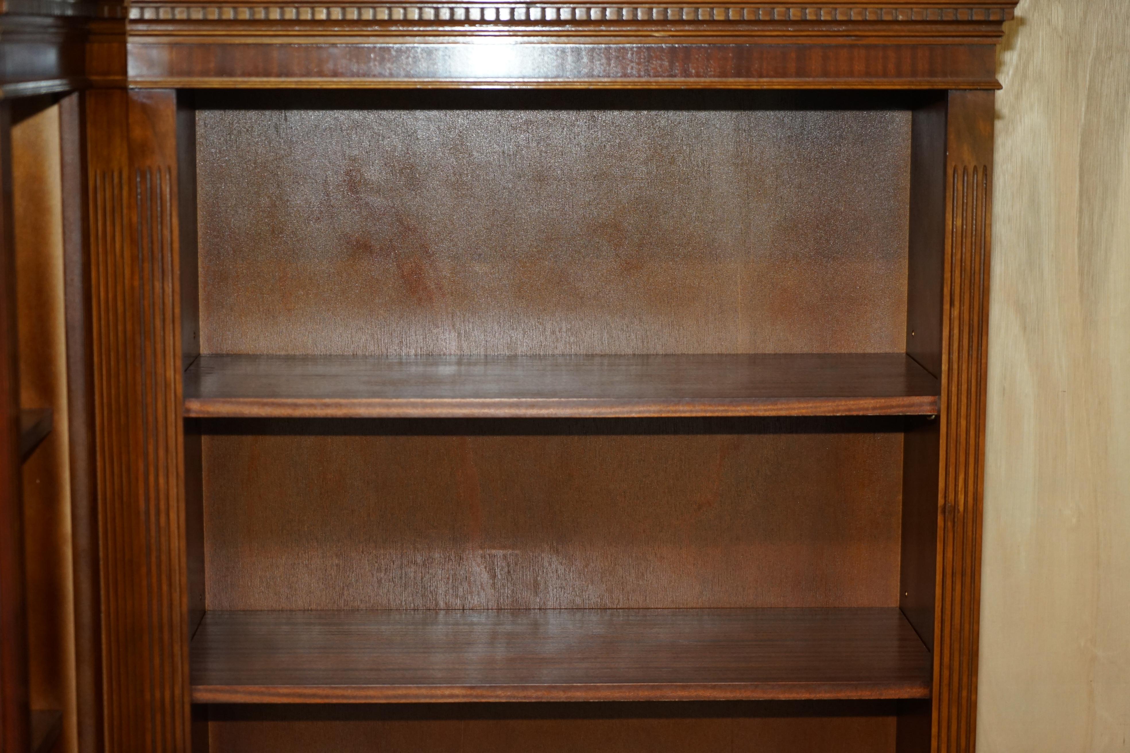 Lovely 2 Piece Flamed Hardwood Open Library Bookcase Part of a Paired Suite For Sale 4