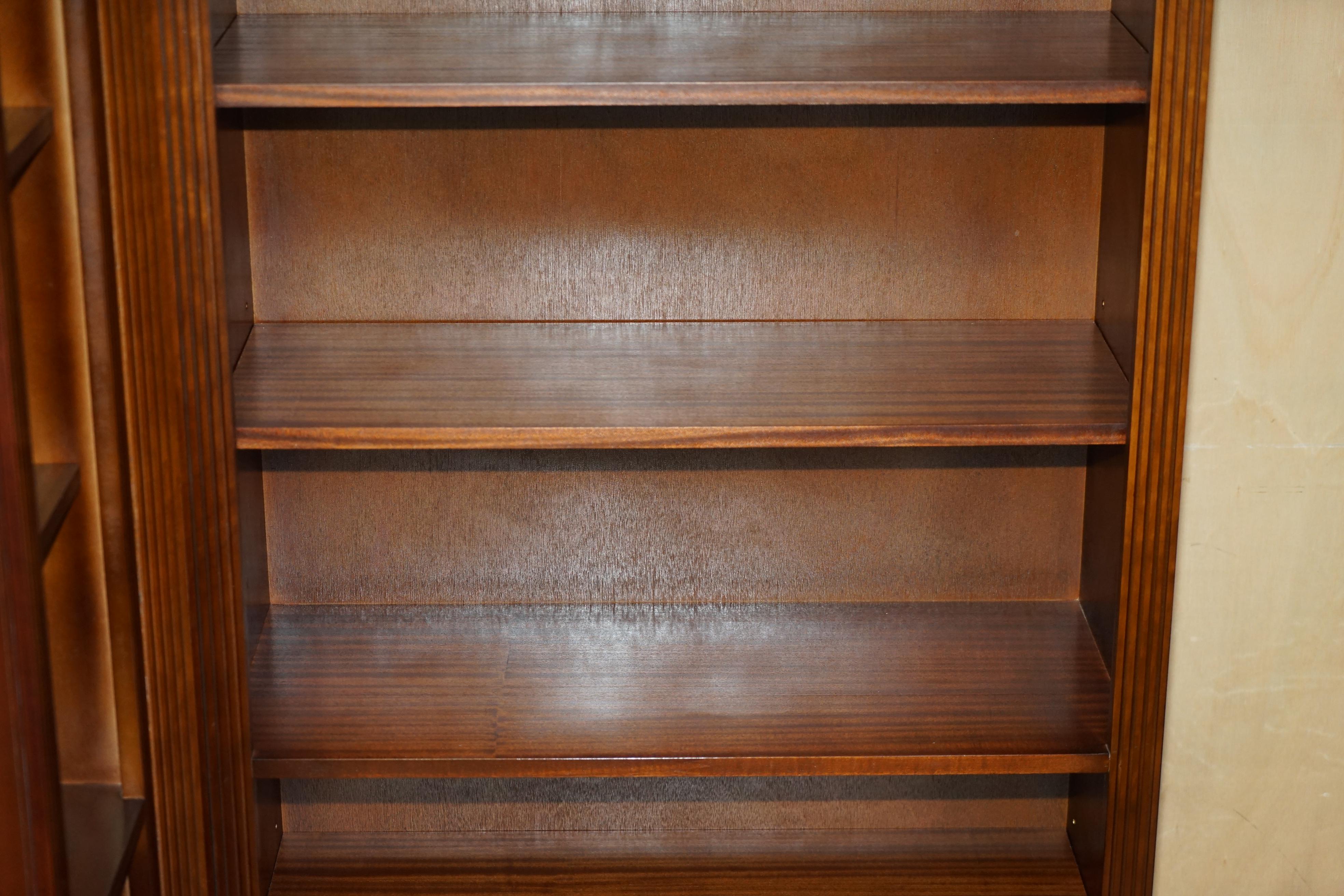 Lovely 2 Piece Flamed Hardwood Open Library Bookcase Part of a Paired Suite For Sale 5