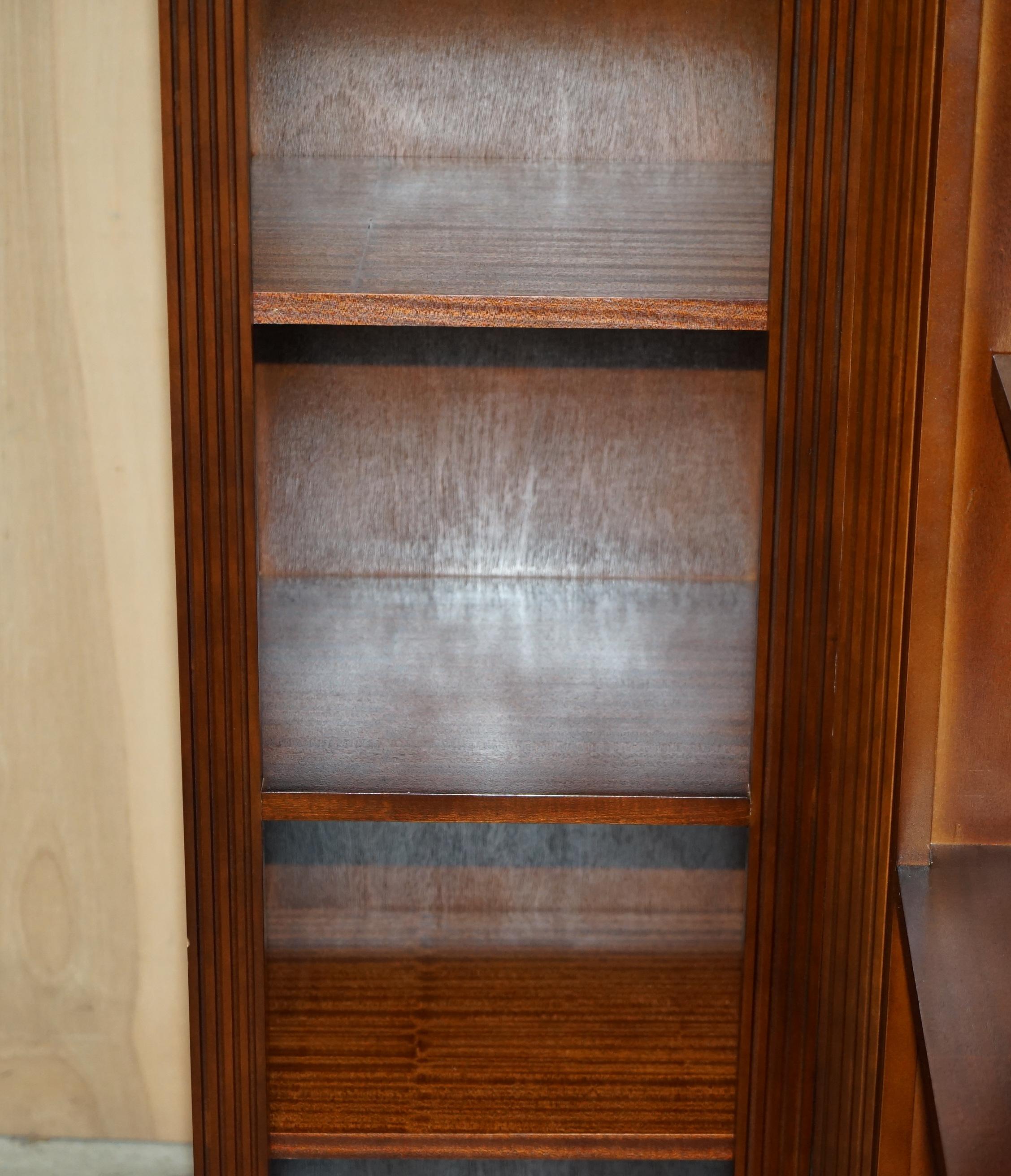 Lovely 2 Piece Flamed Hardwood Open Library Bookcase Part of a Paired Suite For Sale 10