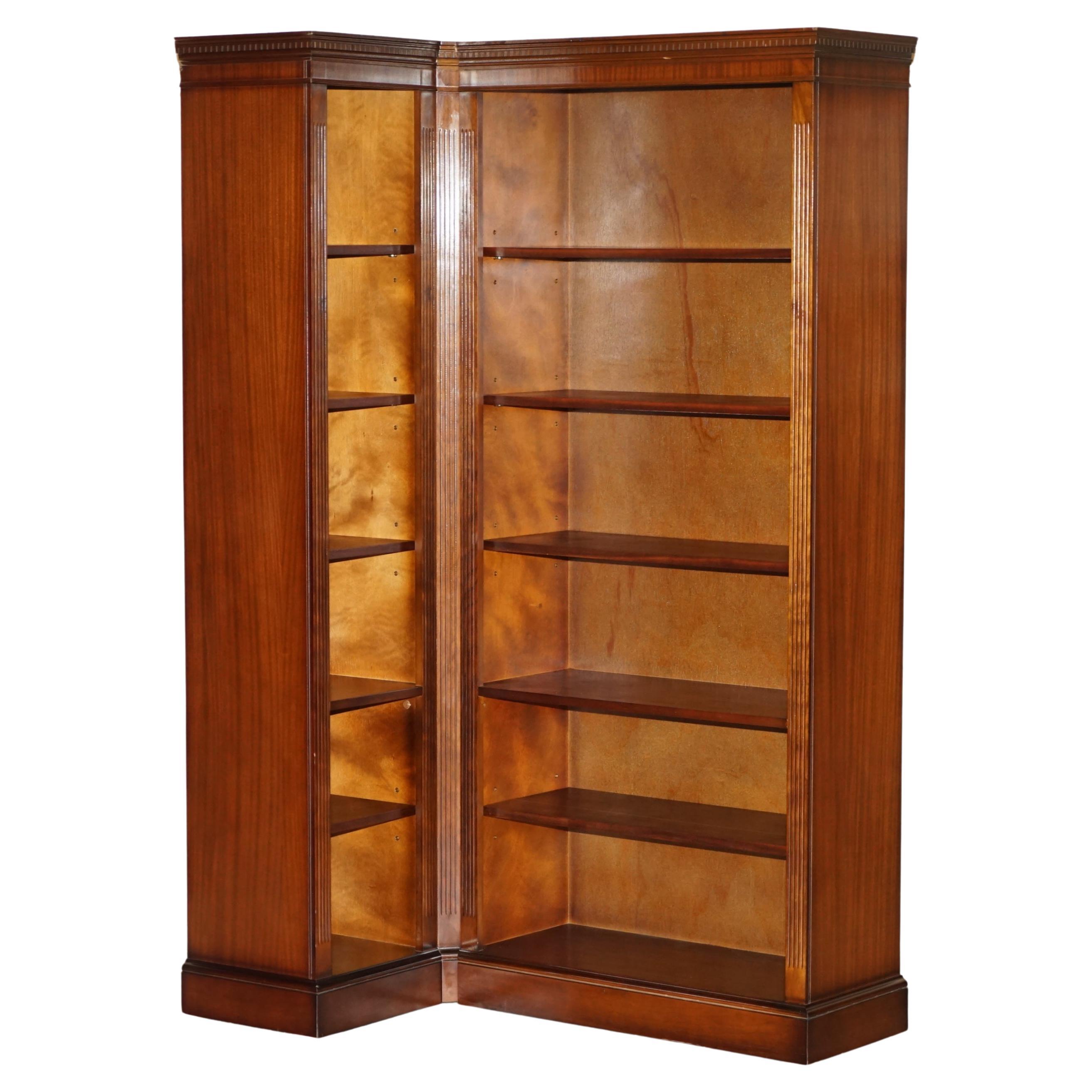 Lovely 2 Piece Flamed Hardwood Open Library Bookcase Part of a Paired Suite