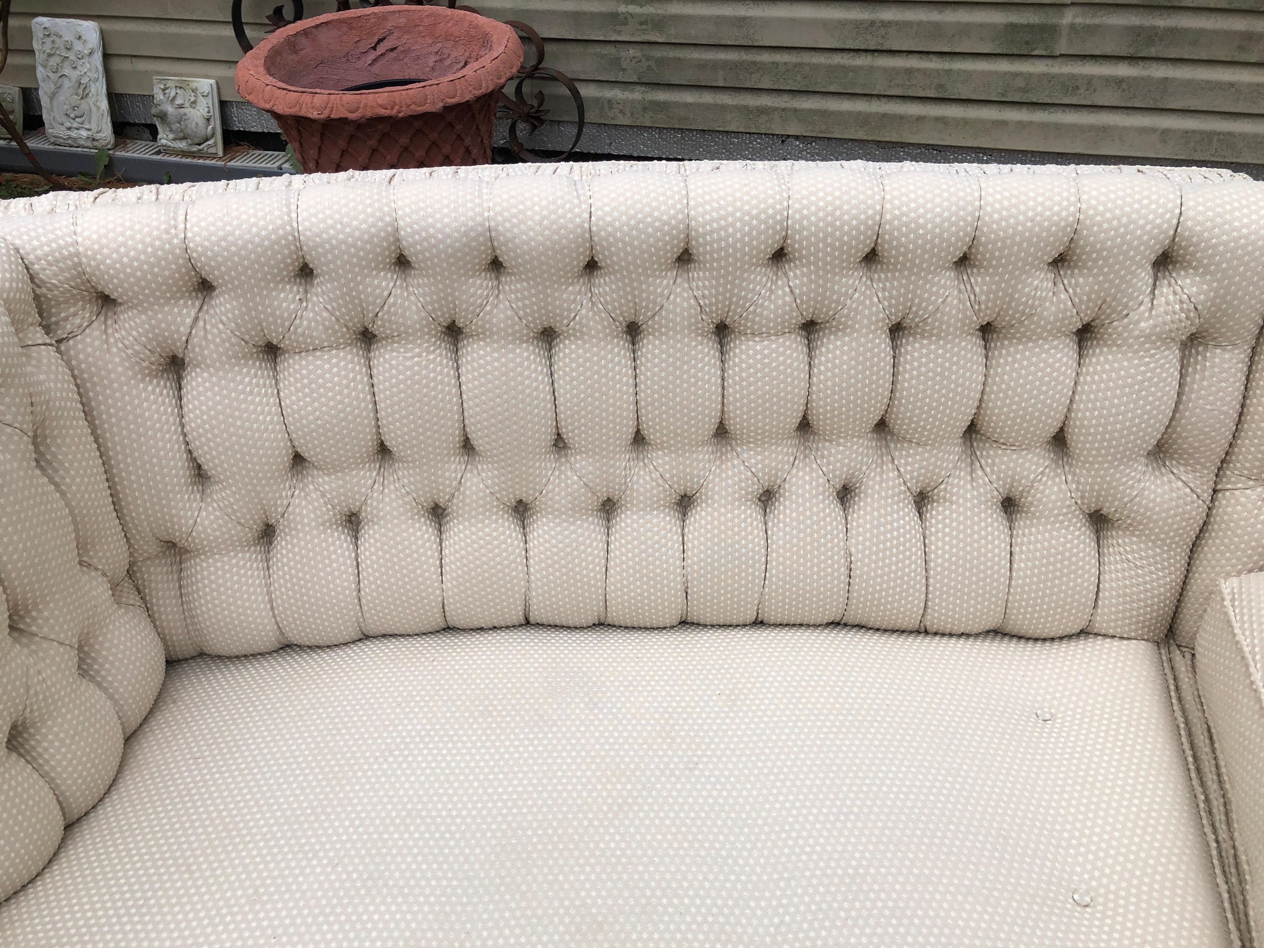 Lovely 2 Piece Marge Carson Curved Tufted Back Sofa Sectional Mid-Century Modern For Sale 2