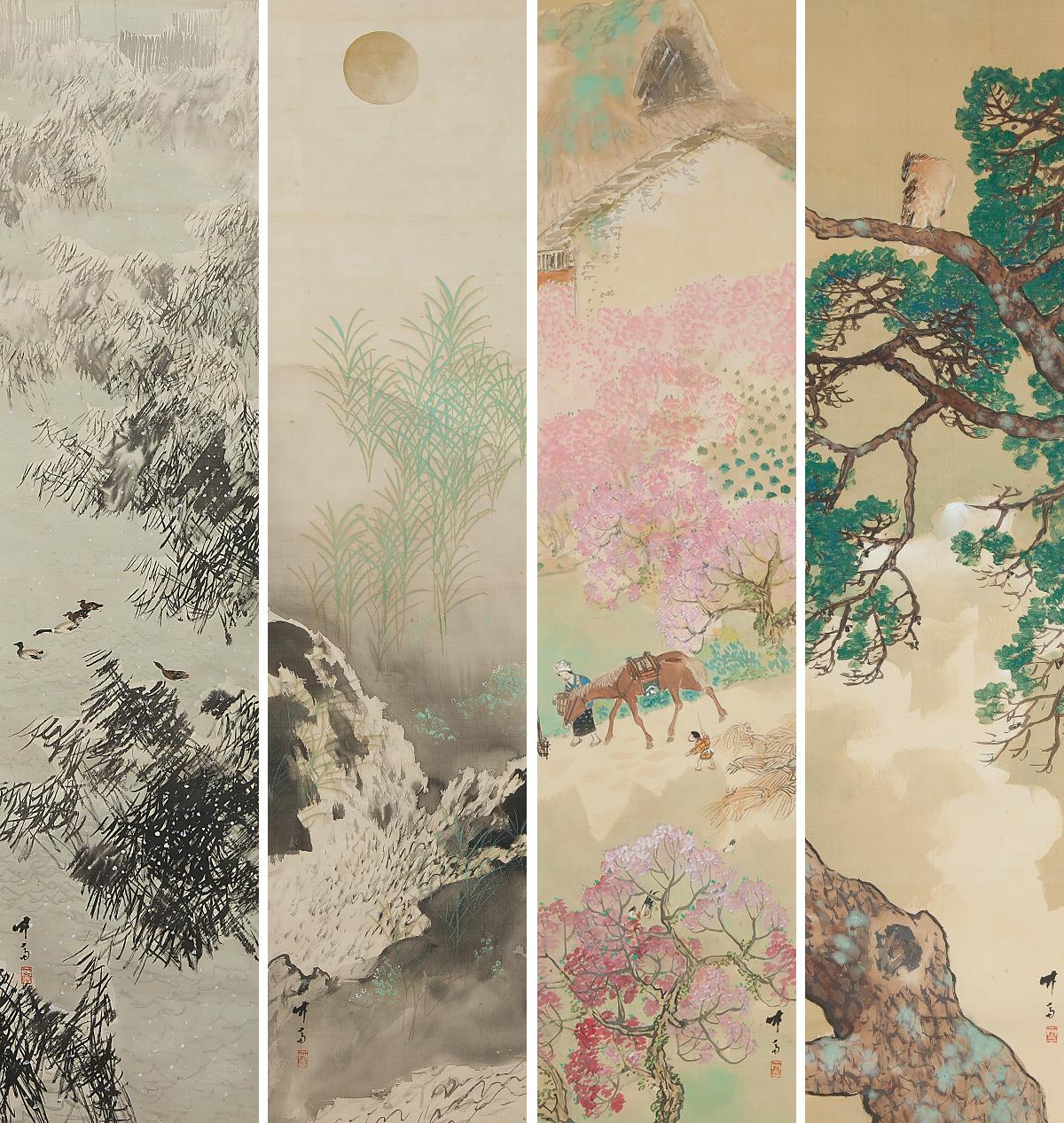 Lovely Yamashita Taketoki Scroll Paintings Japan Artist Crane Painted For Sale 3