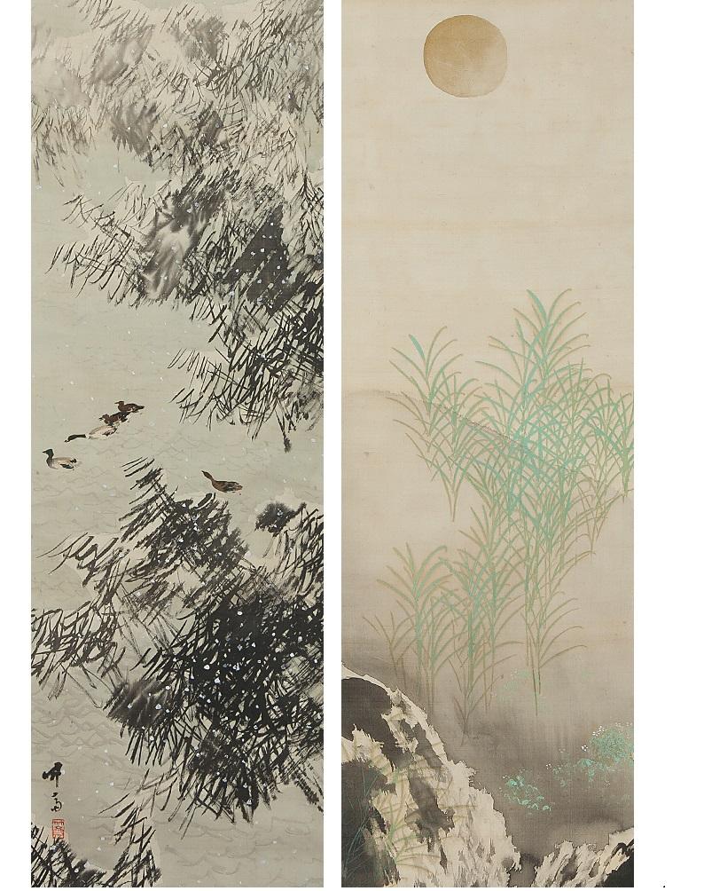 Lovely Yamashita Taketoki Scroll Paintings Japan Artist Crane Painted For Sale 1