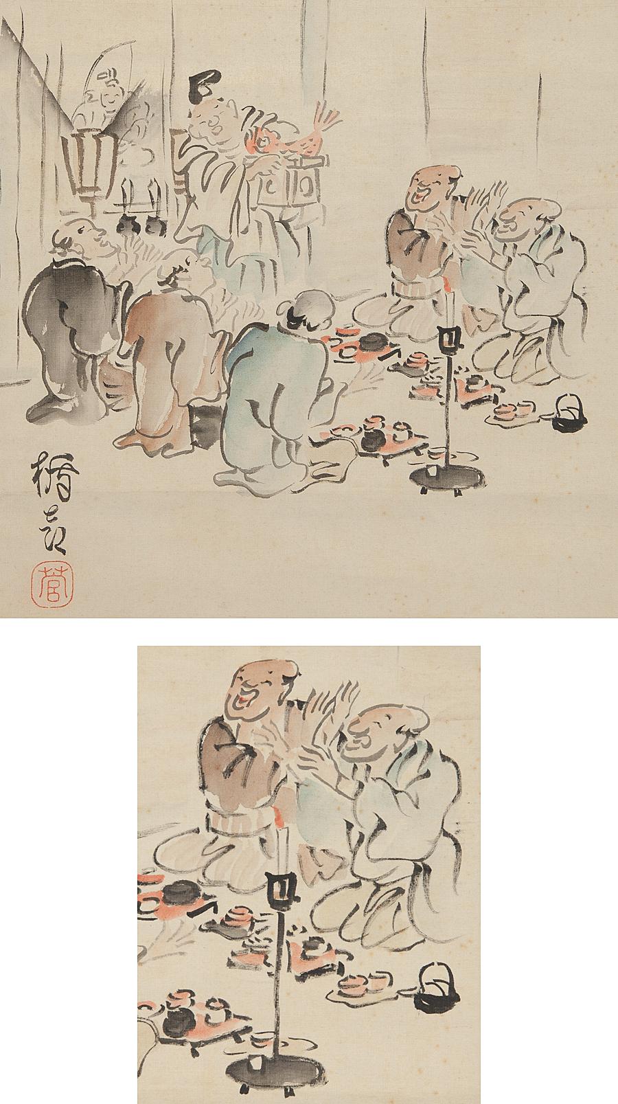 Japonais Lovely 20th Century Tatehiko Kan Scroll Paintings Japan Artist Crane Painted en vente
