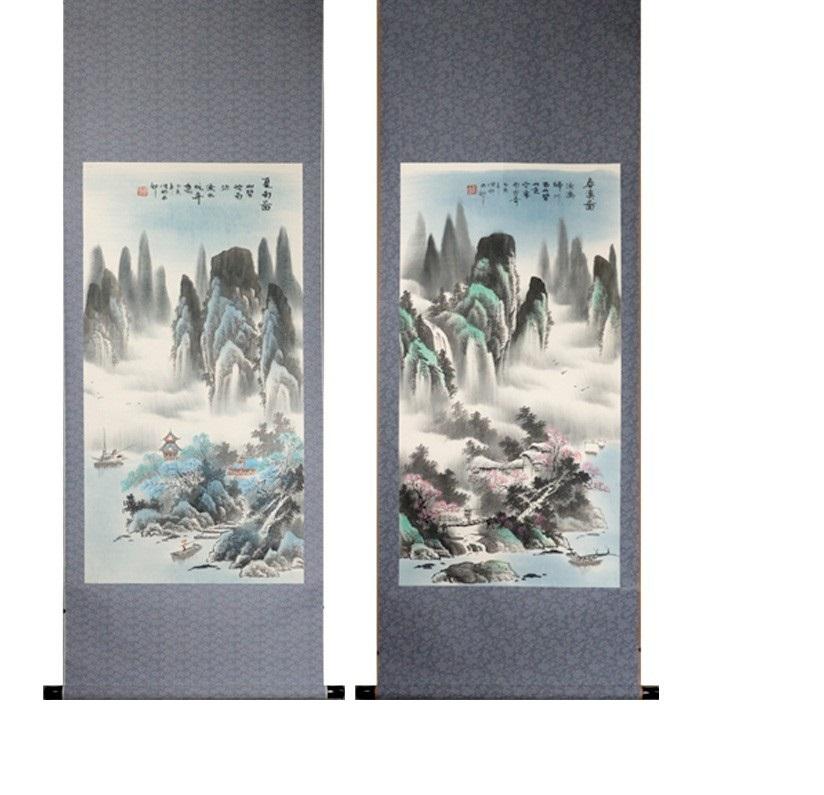 Chinese Lovely 20th Century Four Seasons Serie Scroll Painting China Artist Painted For Sale