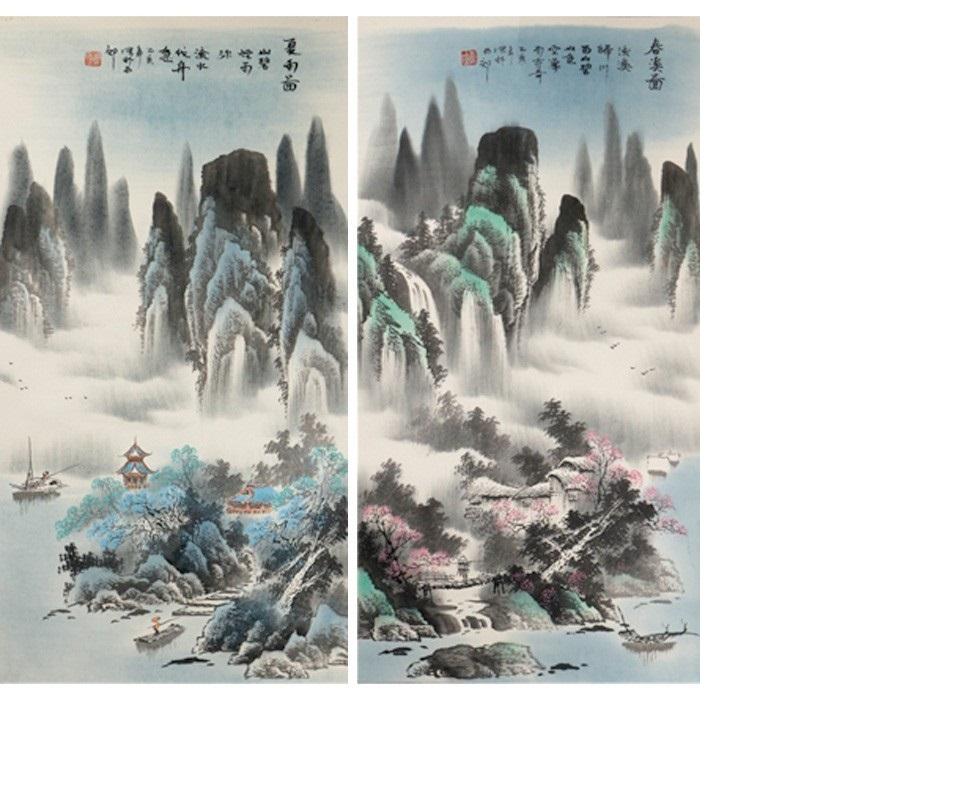 Lovely 20th Century Four Seasons Serie Scroll Painting China Artist Painted For Sale 1