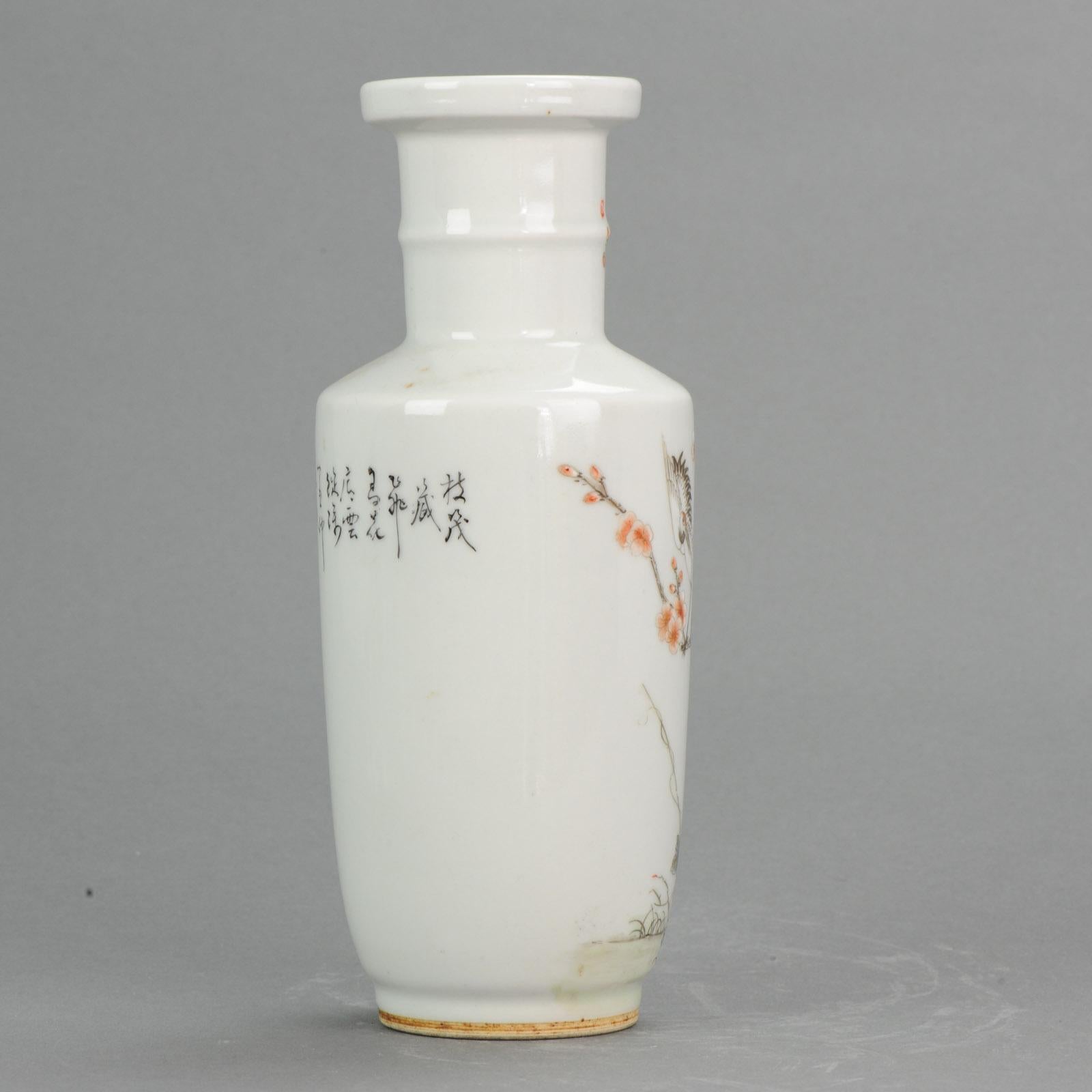 Lovely 20th Century PRoC Chinese Porcelain Vase With birds and Calligraphy 3