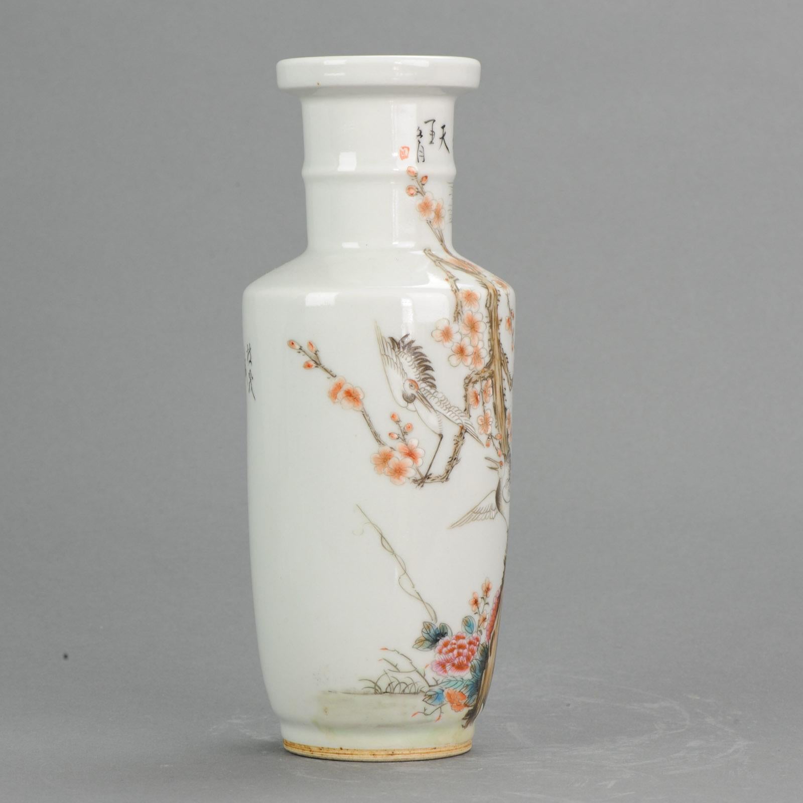 Lovely 20th Century PRoC Chinese Porcelain Vase With birds and Calligraphy 4