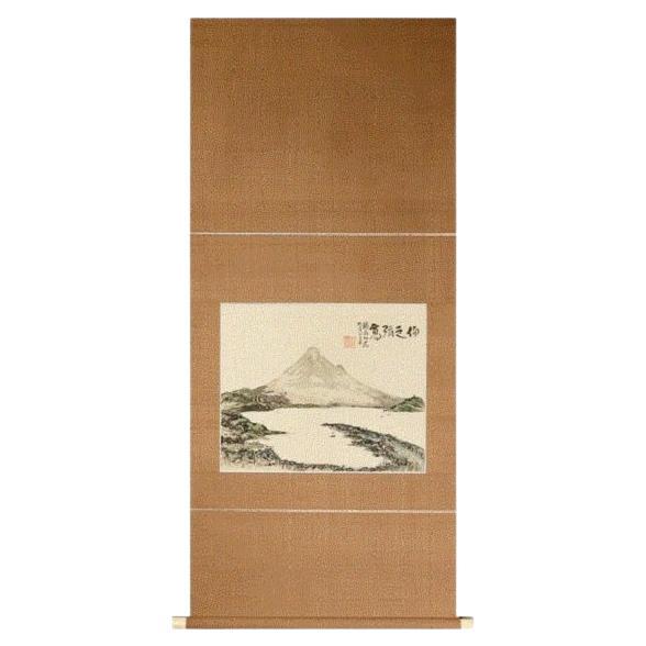Jolies peintures au volutes du 20e siècle signées par l'artiste japonais, paysage du mont Fuji