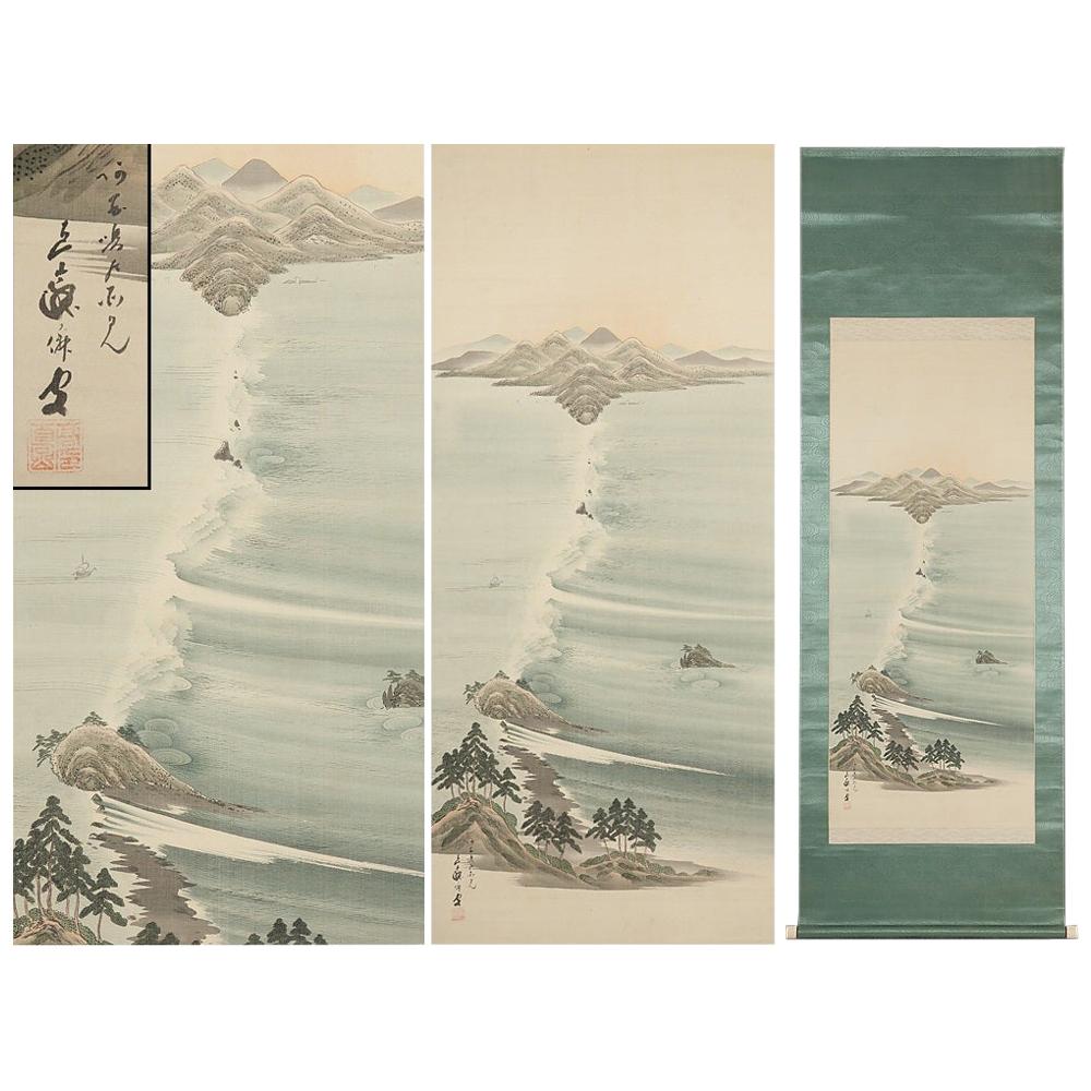 Lovely 20th Century Scroll Paintings Japan Artist Signed Naruto Whirlpools