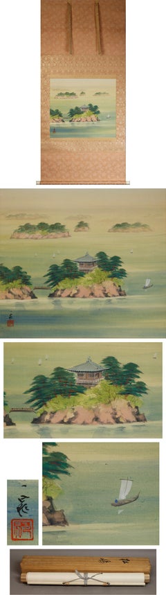 Lovely 20th Century Scroll Paintings Japan Artist Signed Sea Landscape