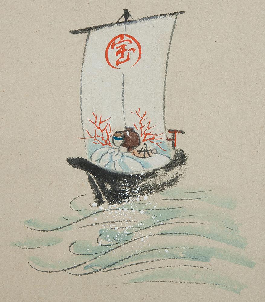 Fabric Lovely 20th Century Scroll Paintings Japan Tomobako Showa Artist Kobayashi For Sale
