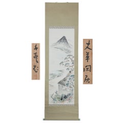 Preciosa Pintura en Pergamino Sen'yo Ogawa del Siglo XX Artista Japonés Flores Pintadas