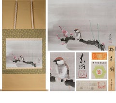 Lovely 20th Yūki Somei Scroll Paintings Japan Artist Bird and tree Painted
