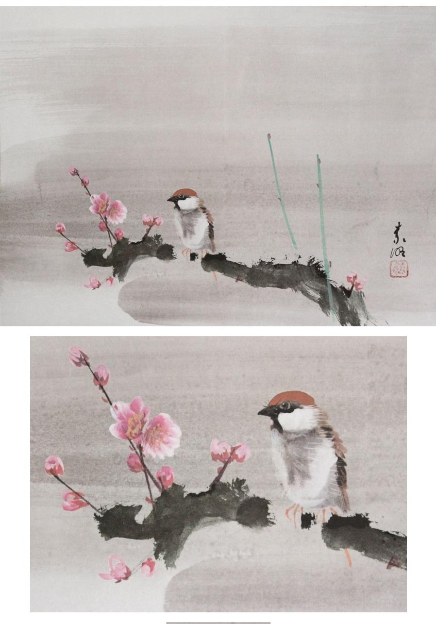 Japanese Lovely 20th Yūki Somei Scroll Paintings Japan Artist Bird and tree Painted For Sale