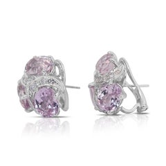 Jolies boucles d'oreilles en or blanc 18 carats, kunzites et diamants 25,49 carats certifiés IGI