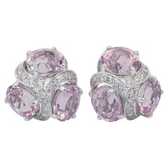 Preciosos Pendientes de Kunzitas y Diamantes de 25,49ct en Oro Blanco de 18k - Certificado IGI