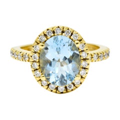 Lovely 2.73 Carats Aquamarine Diamond 18 Karat Gold Gemstone Ring