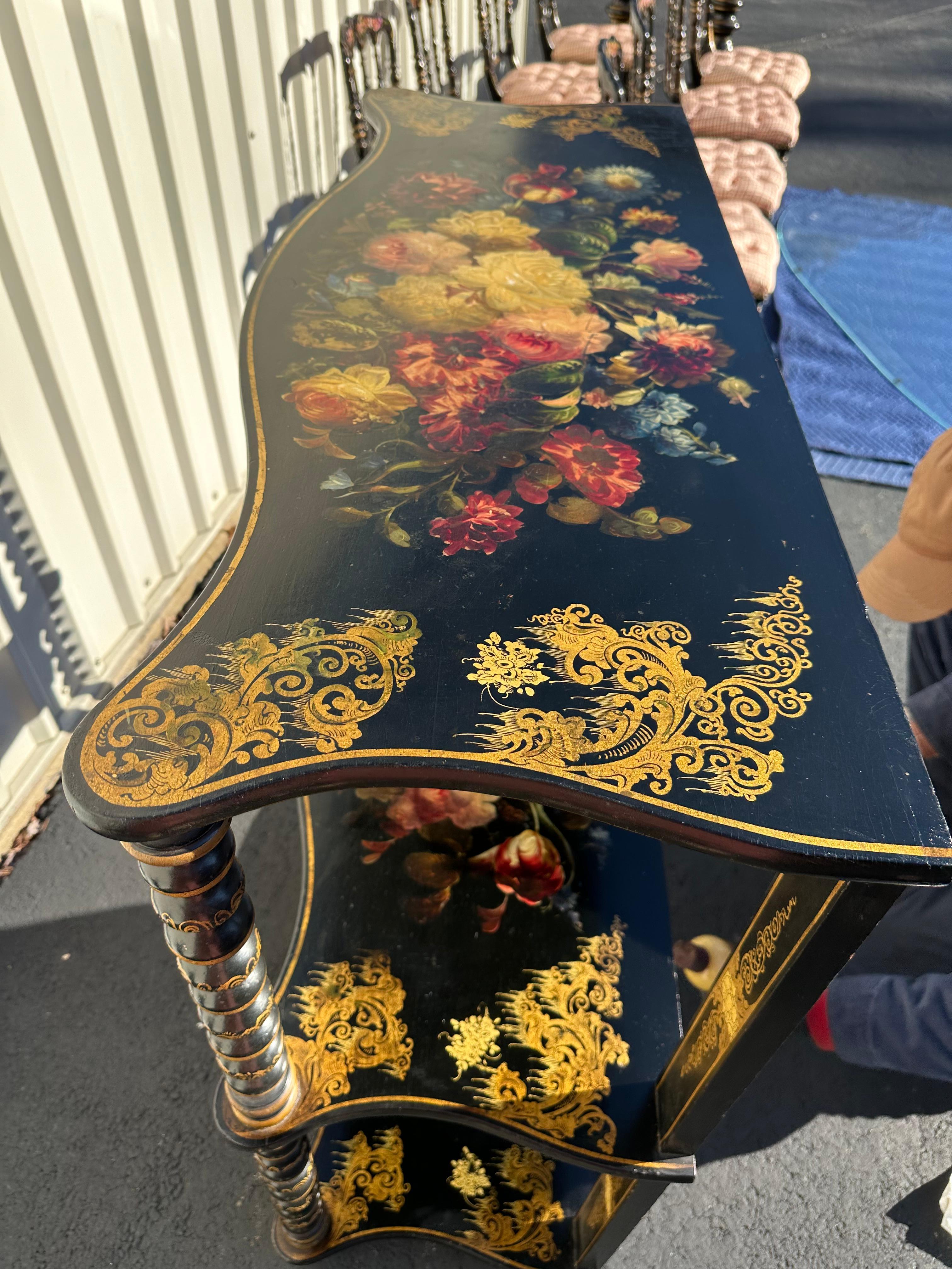 19th Century Lovely 3 Tier Victorian Handpainted Console Table and Shelves For Sale