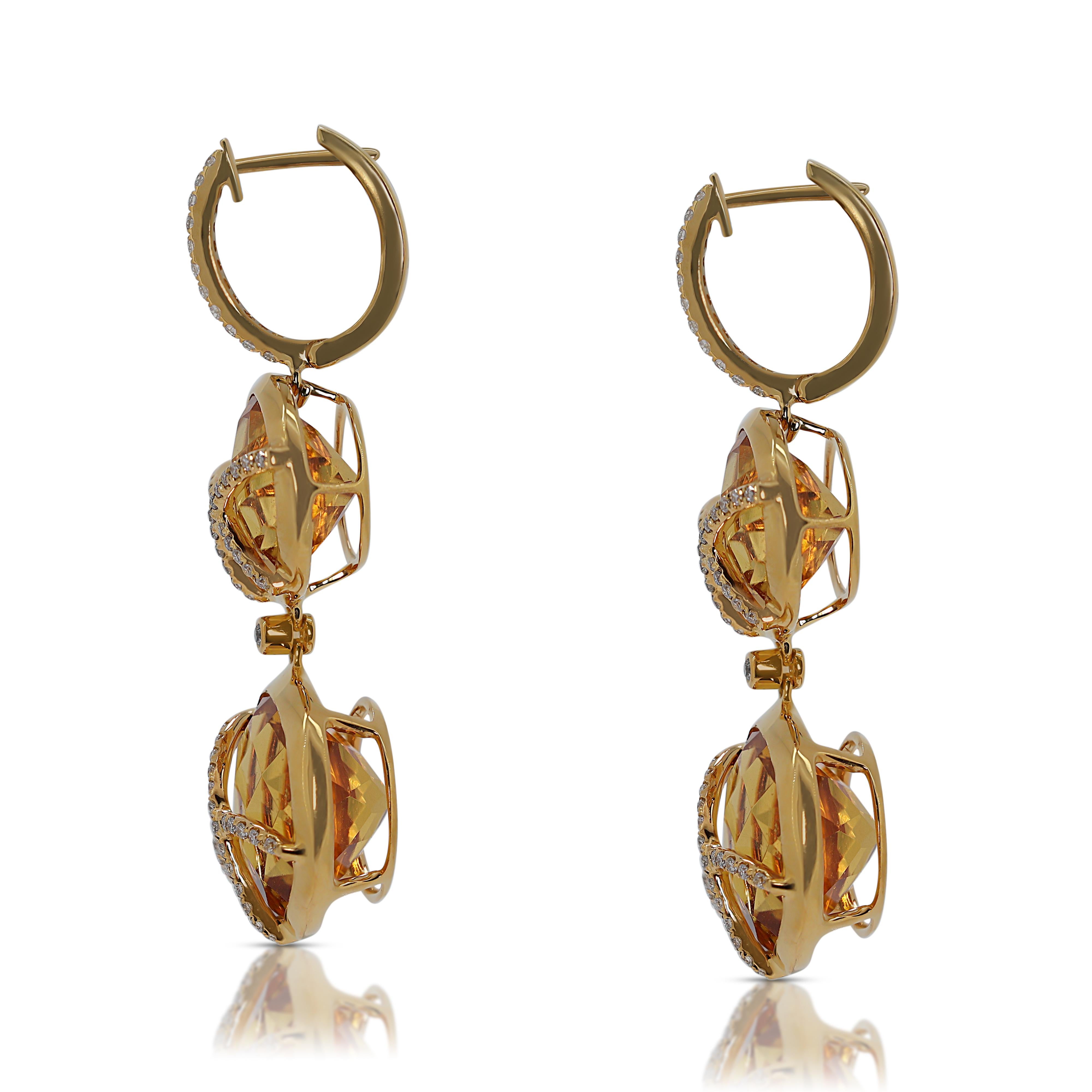 Women's Lovely 30.22ct Citrine and Natural Diamond Earrings in 18K Yellow Gold