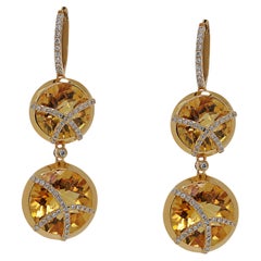 Lovely 30.22ct Citrine and Natural Diamond Earrings in 18K Yellow Gold