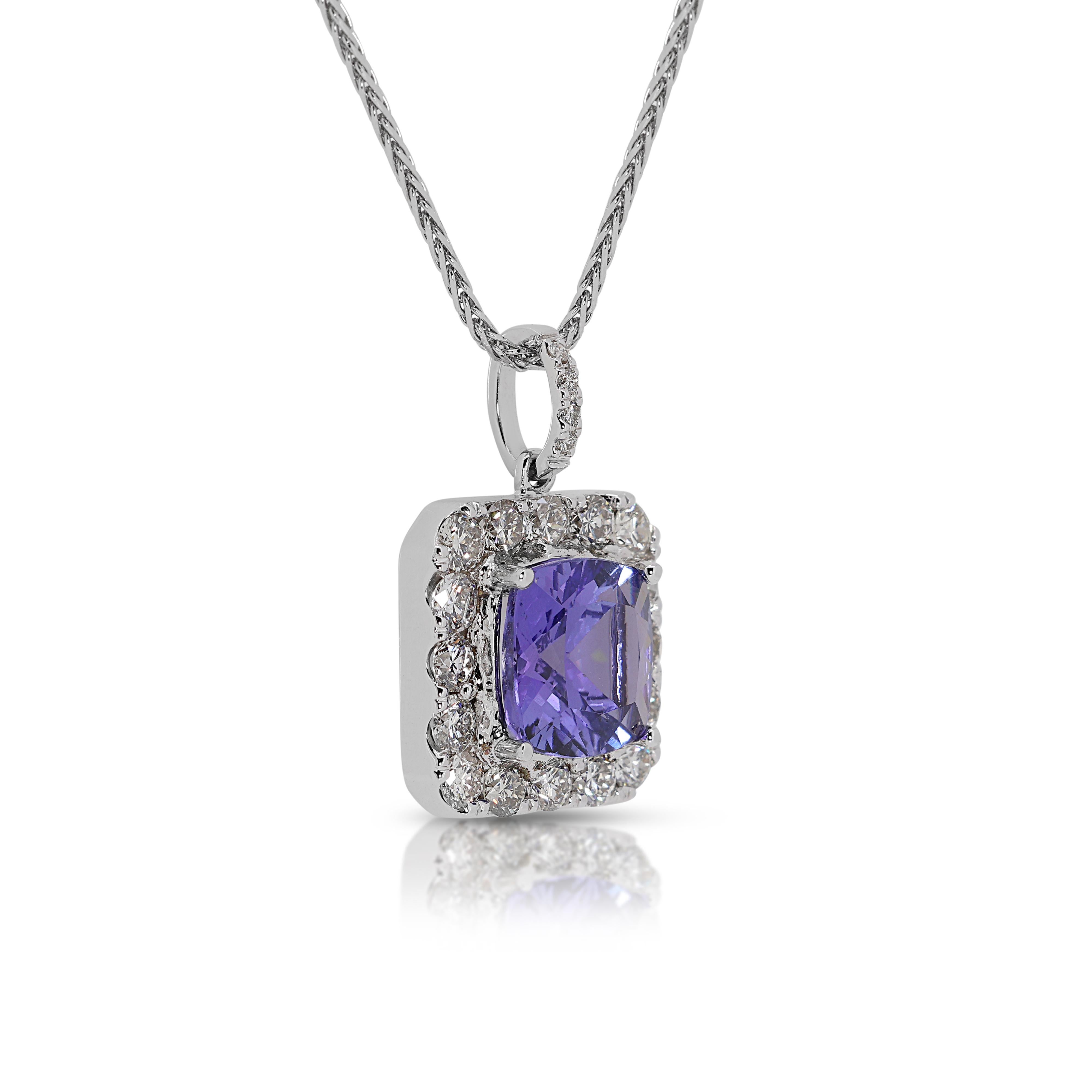 Cushion Cut Lovely 4 carats & 95 points Tanzanite & Natural Diamond Pendant For Sale