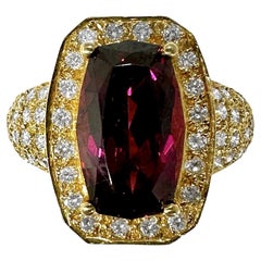 Lovely 5.99ct Rhodolite Garnet and Diamond 18k Yellow Gold Cocktail Ring