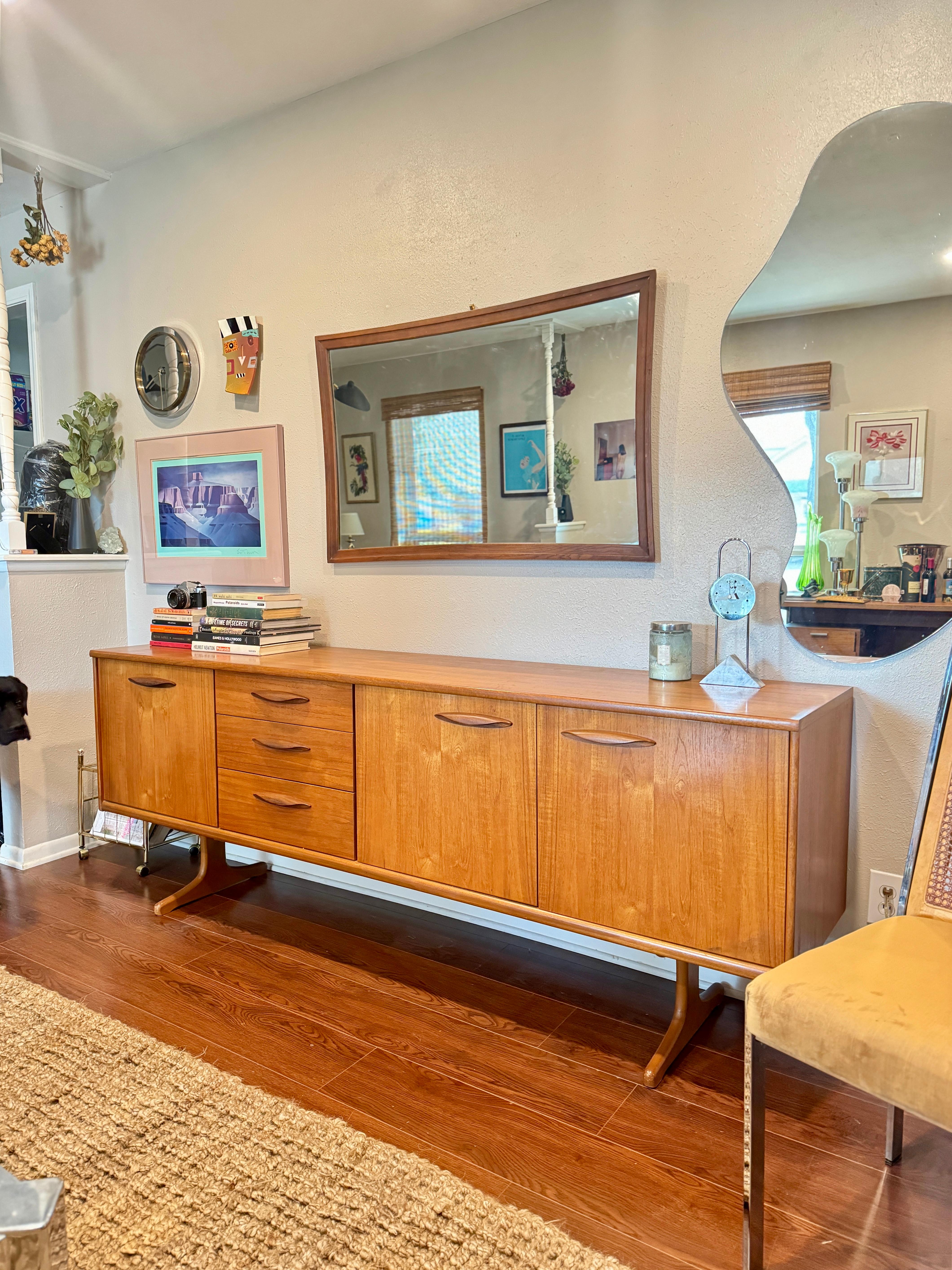 Lovely 84” sideboard designed by Frank Guille and manufactured by Austinsuite 3
