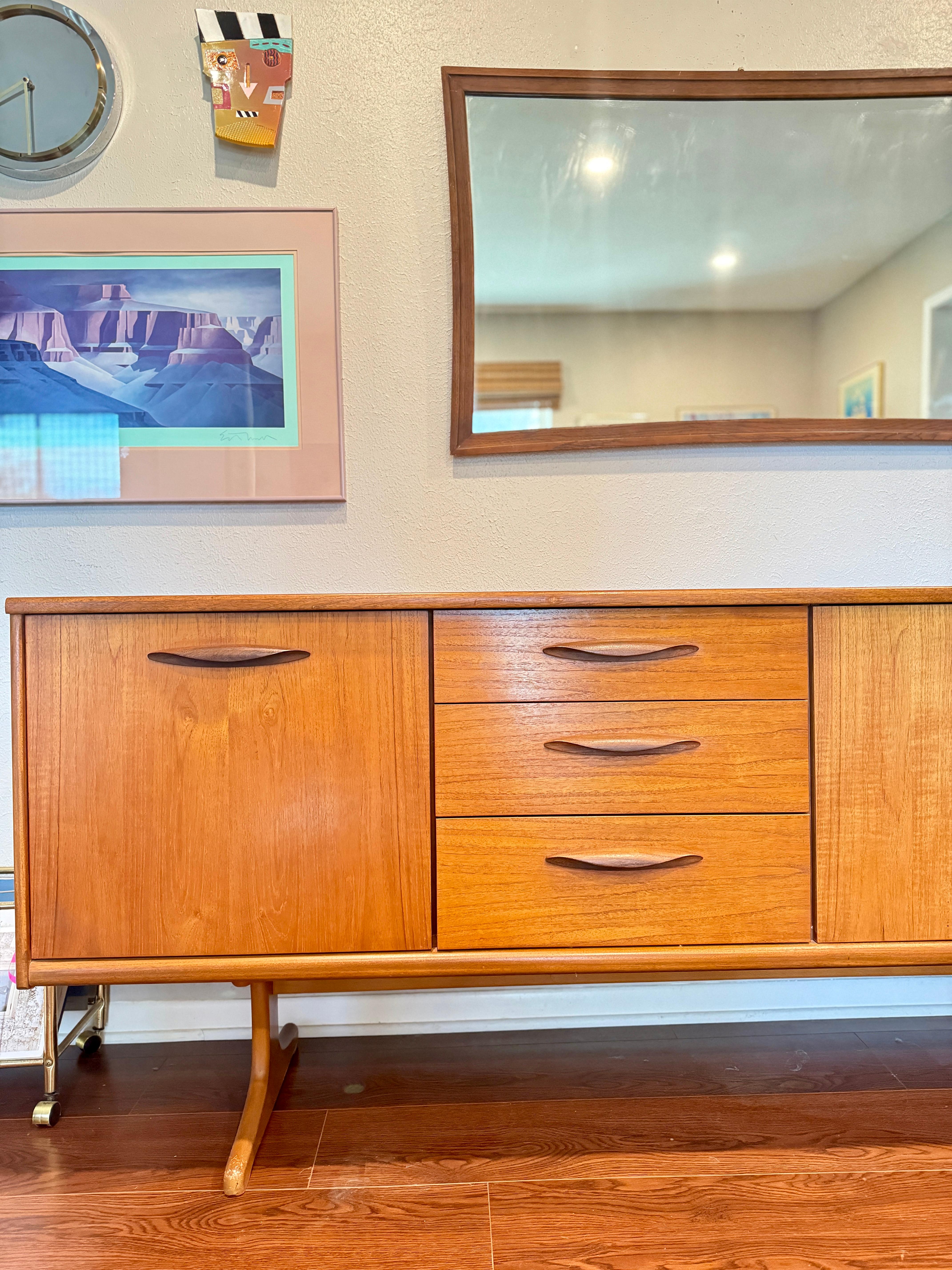 Lovely 84” sideboard designed by Frank Guille and manufactured by Austinsuite In Good Condition In Houston, TX