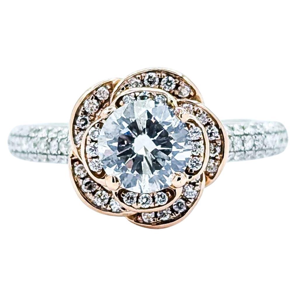 Lovely .92ct Diamond Flower Rose Ring in Two Tone Gold