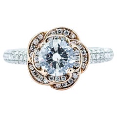 Lovely .92ct Diamond Flower Rose Ring in Two Tone Gold