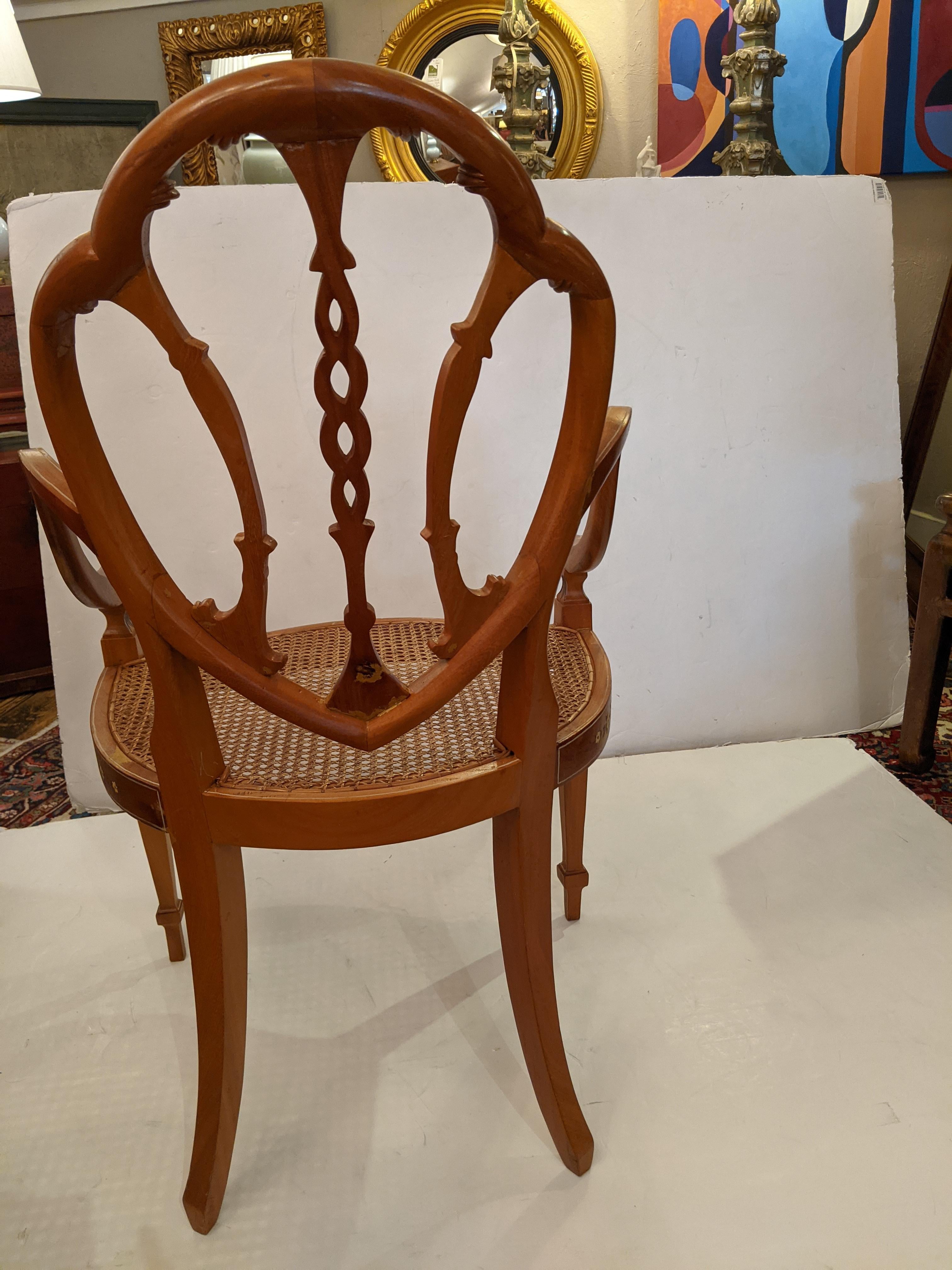American Lovely Adams Style Pair of Armchairs with Caned Seats For Sale