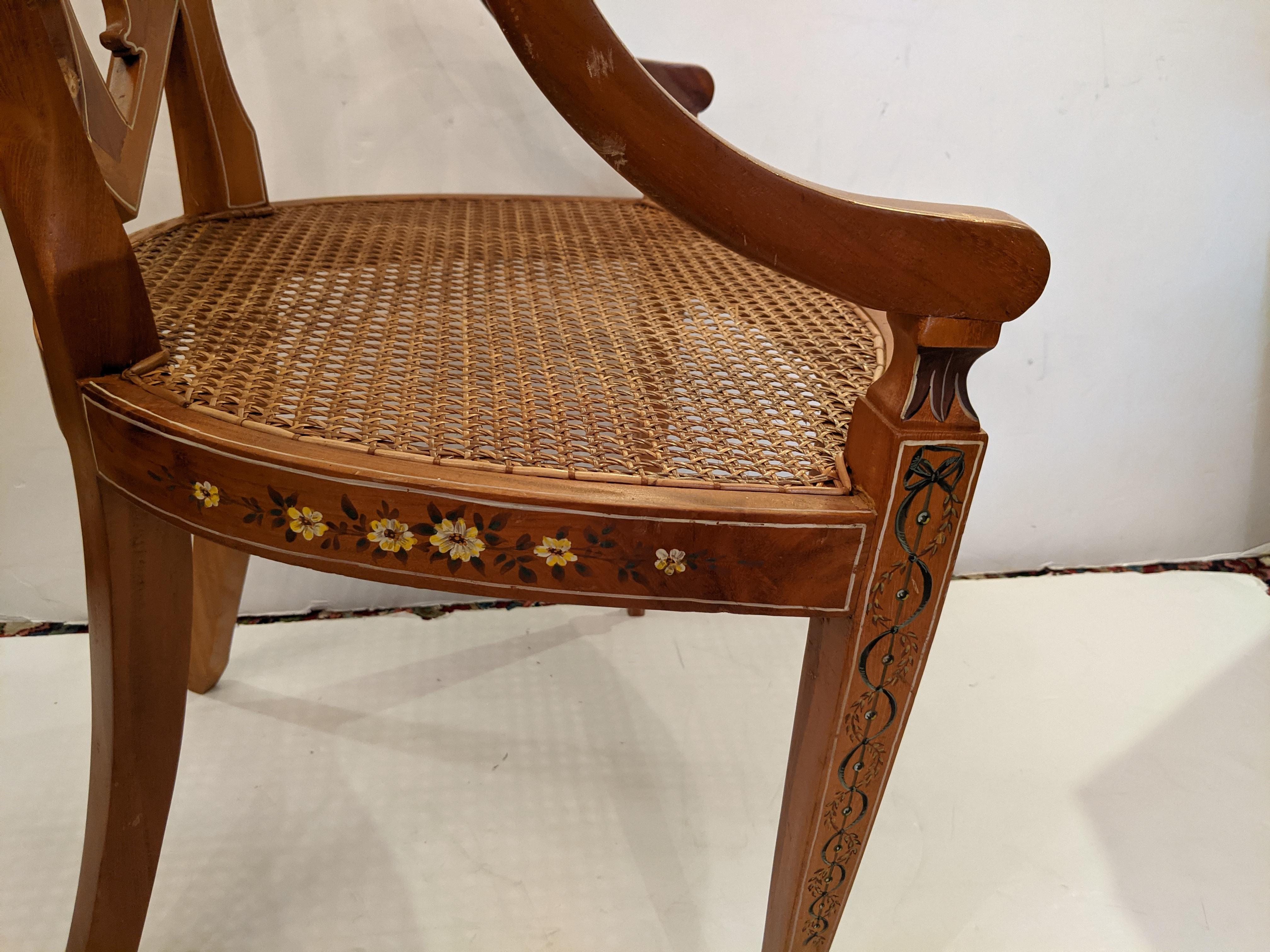 Mid-20th Century Lovely Adams Style Pair of Armchairs with Caned Seats For Sale
