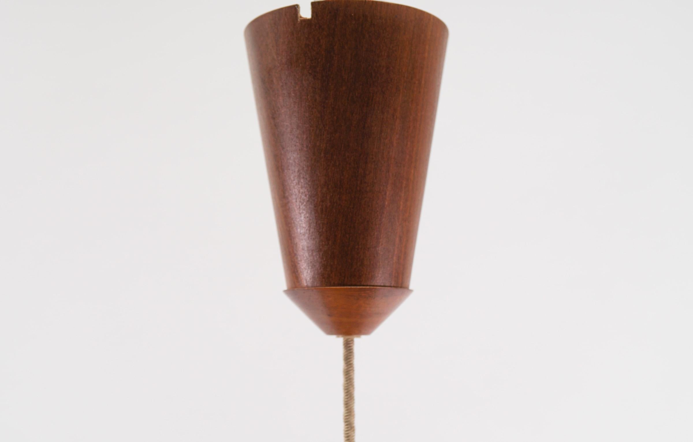 Lovely Adjustable Ceiling Lamp Made in Teak and Jute by Temde Swiss, 1960s For Sale 6