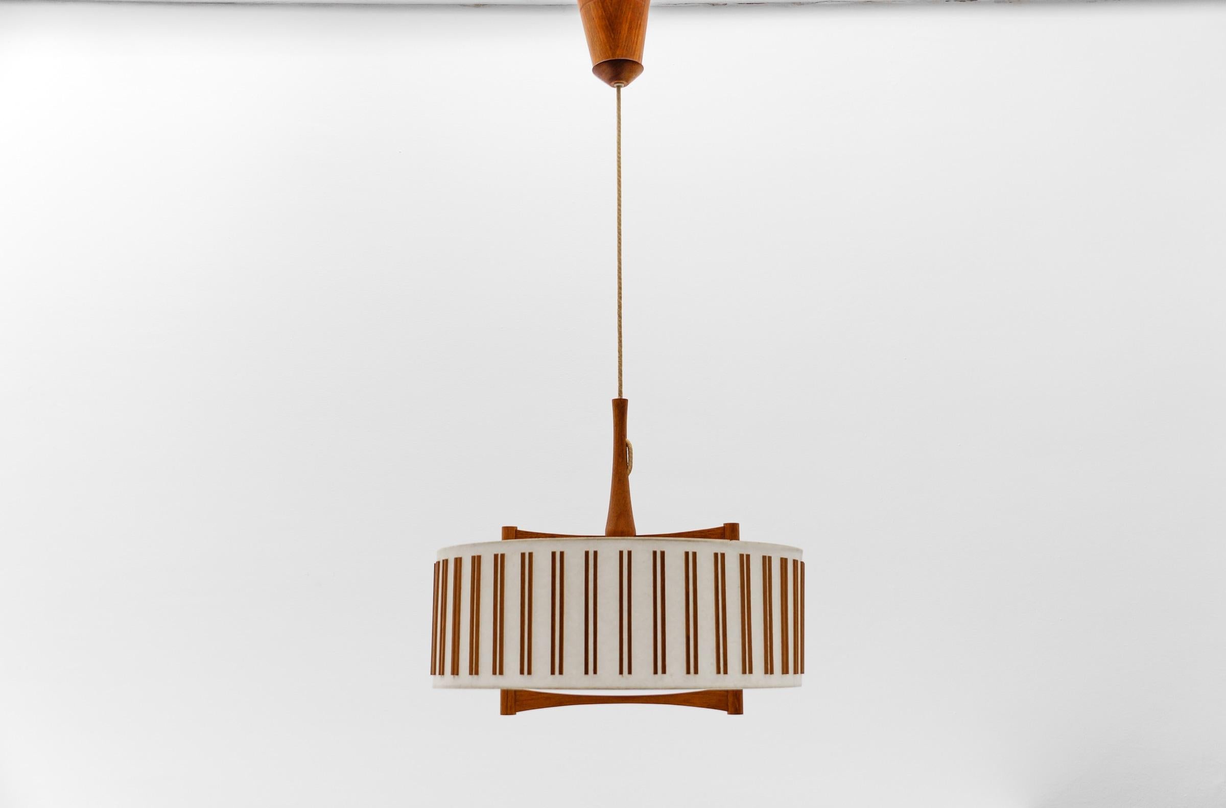 Scandinavian Modern Lovely Adjustable Japanese Style Ceiling Lamp Made in Teak by Temde Swiss, 1960s For Sale