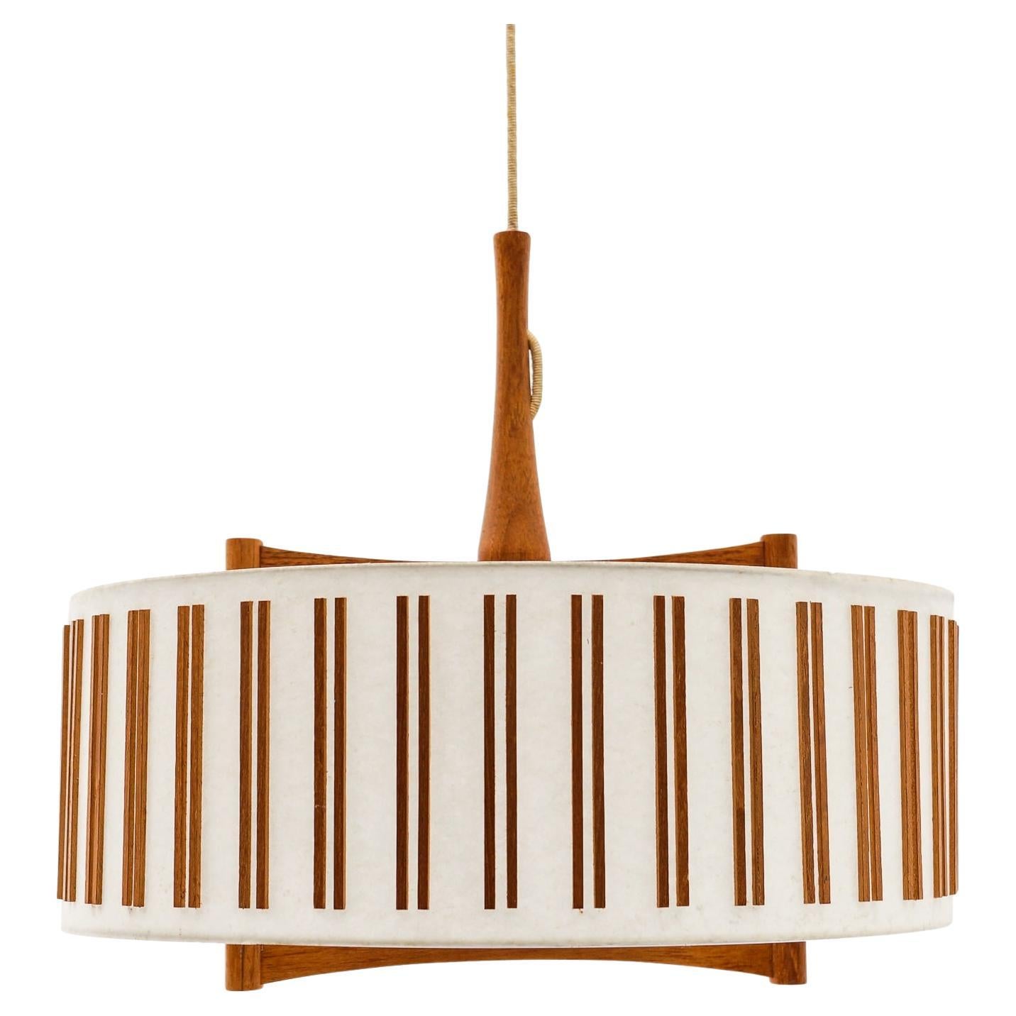 Lovely Adjustable Japanese Style Ceiling Lamp Made in Teak by Temde Swiss, 1960s For Sale