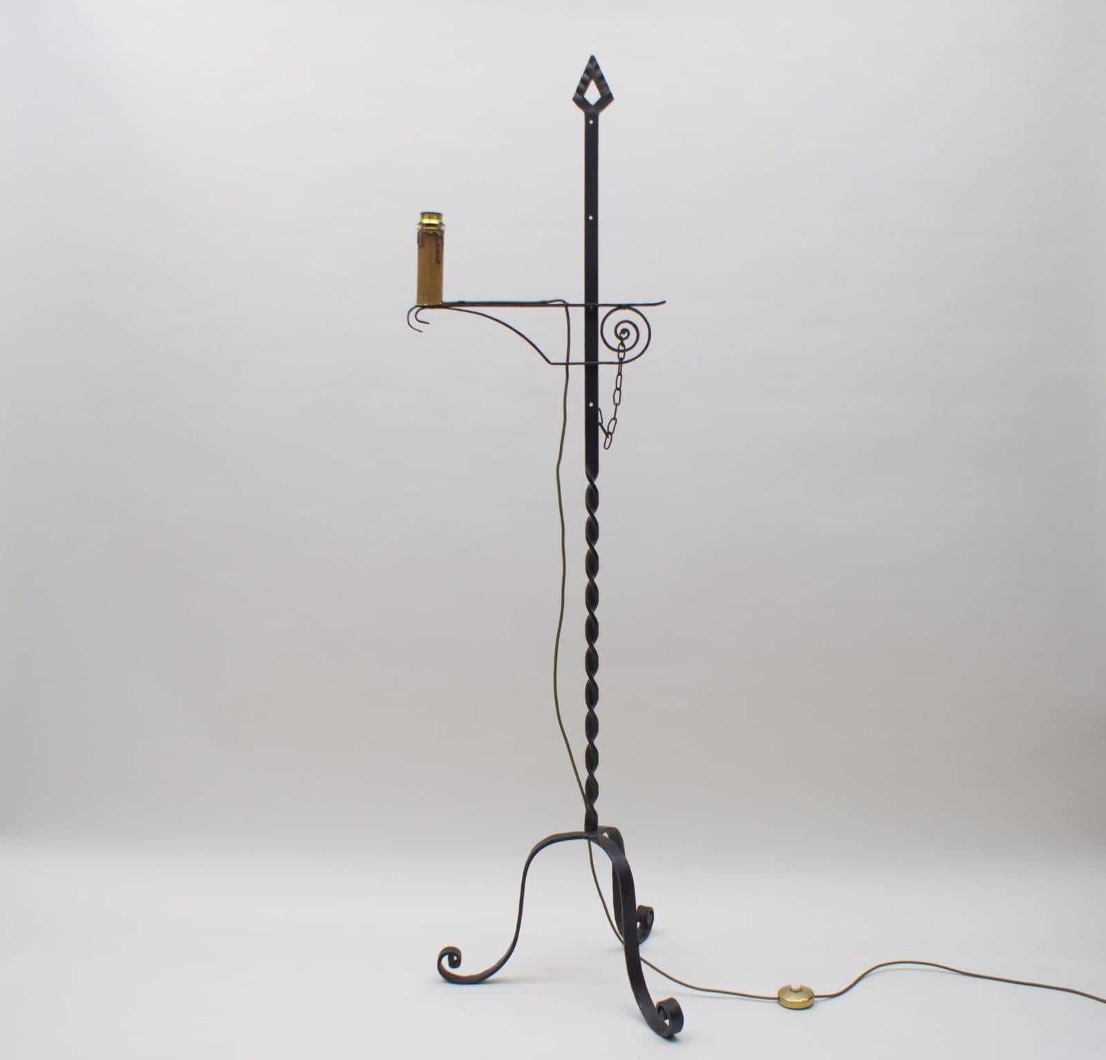 Mid-20th Century Lovely Adjustable Wrought Iron Floor Lamp Attributed to Raymond Subes For Sale