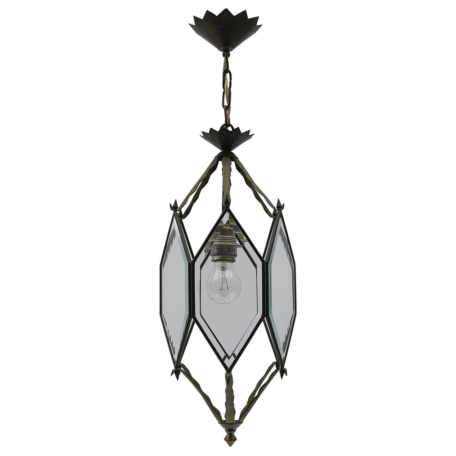 Preciosa Lámpara Estilo Adolf Loos Lobmeyr de Cristal Biselado y Latón, Austria en venta