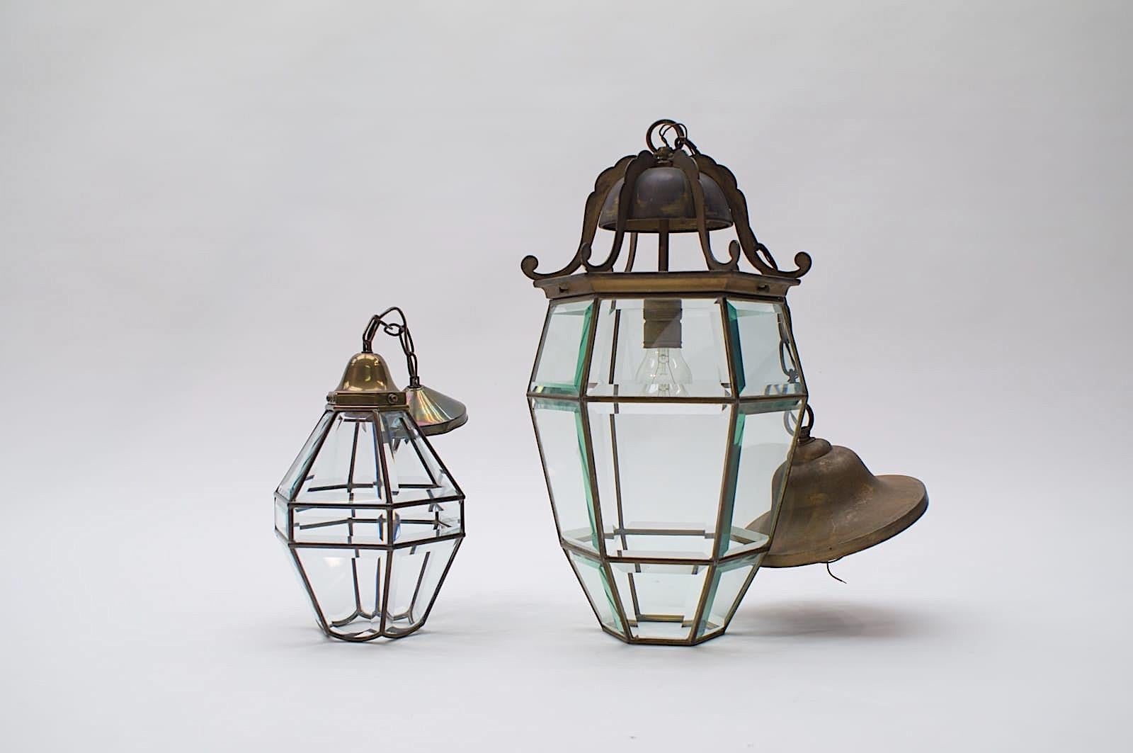 Lovely Adolf Loos Lobmeyr Style Light Cut Glass and Brass, Austria 1930s  For Sale 2