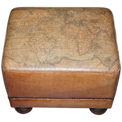 tetrad leather footstool Lovely Aged Brown Leather Map Detailed Footstool from Tetrad Comfortable
