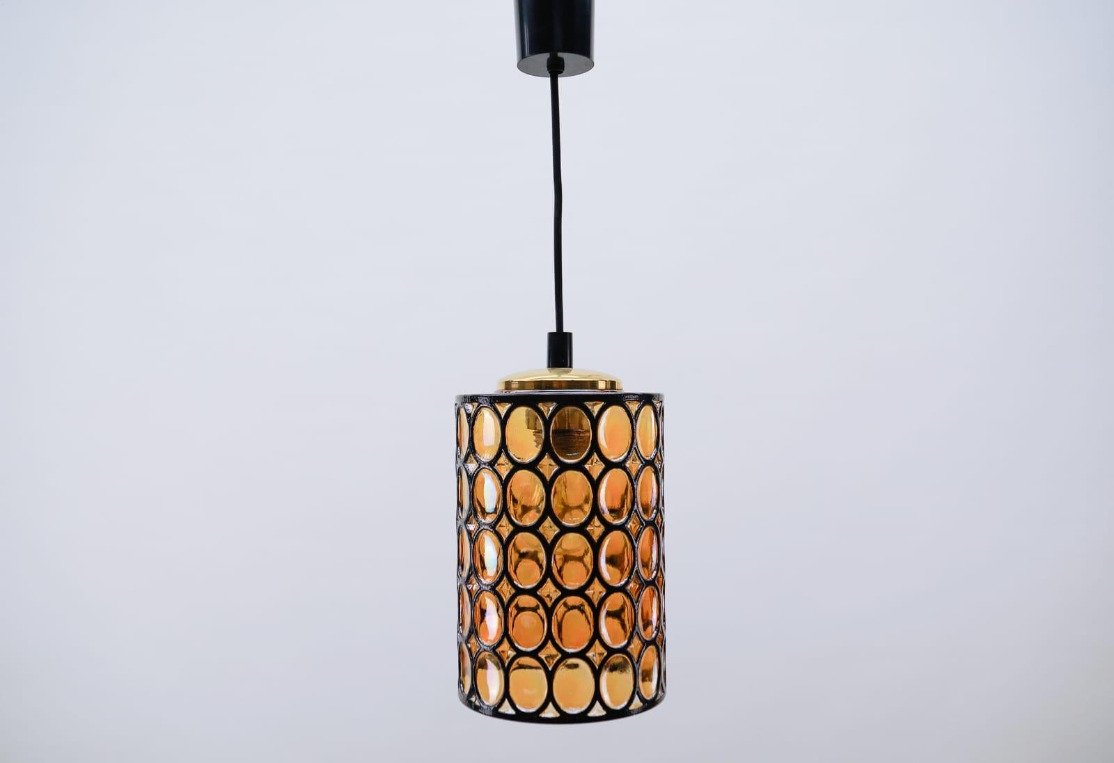 Metal Lovely Amber Glass Ceiling Lamps by Limburg, Germany, 1960s For Sale