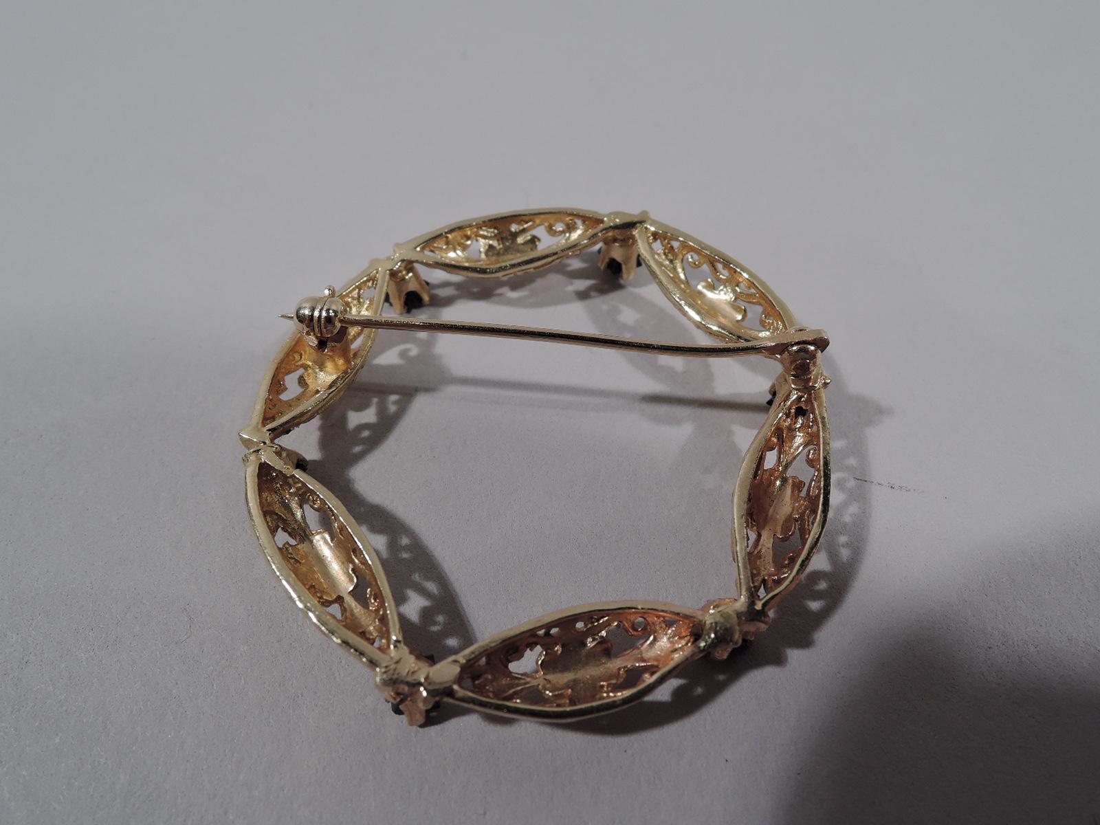 Édouardien Ravissante broche couronne américaine en or 14 carats et saphirs en vente