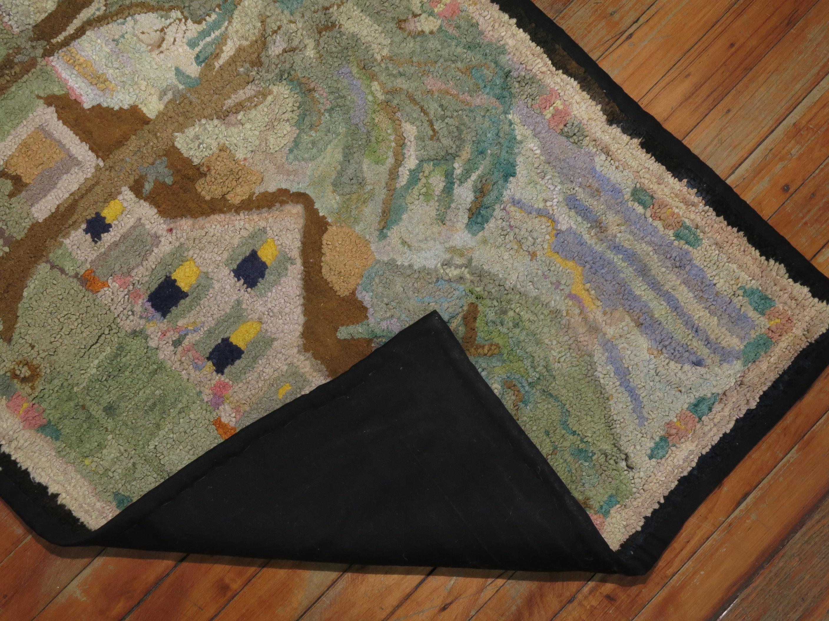 Lovely American Hooked Scenery Rug In Good Condition In New York, NY