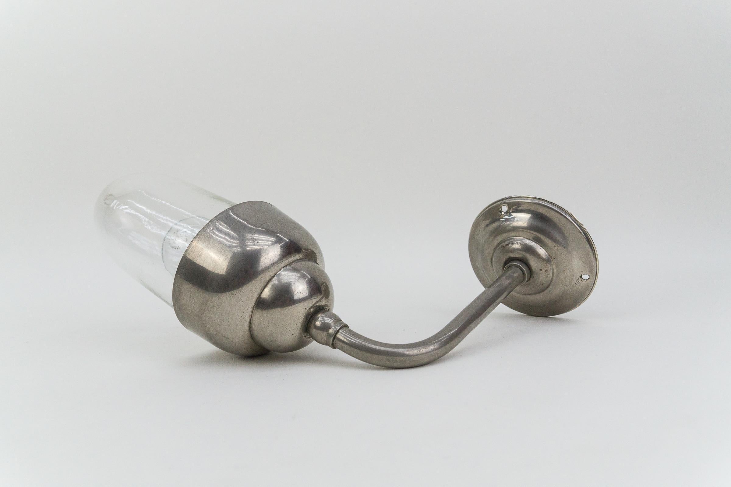 Mid-20th Century Lovely and Rare Art Deco Outdoor Nickel-Plated and Glass Arc Wall Lamp, Austria For Sale