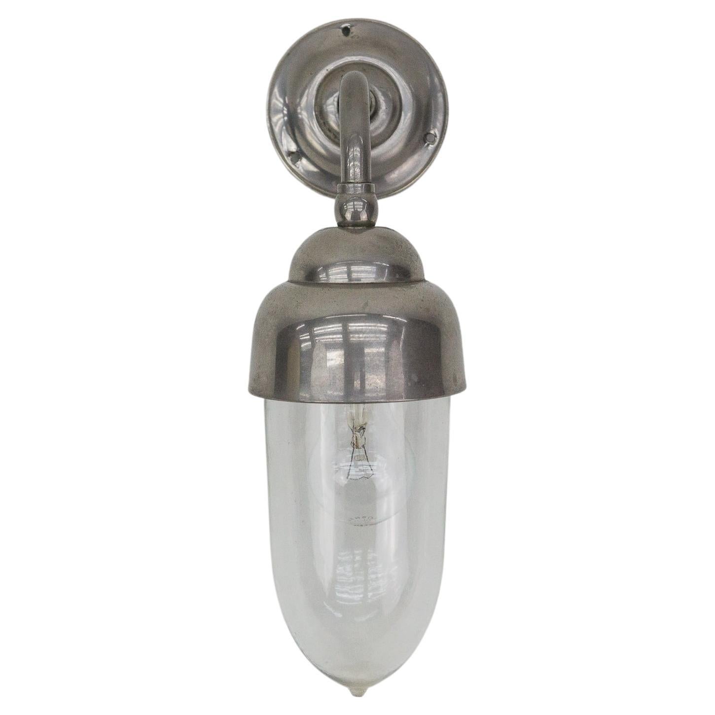 Lovely and Rare Art Deco Outdoor Nickel-Plated and Glass Arc Wall Lamp, Austria For Sale
