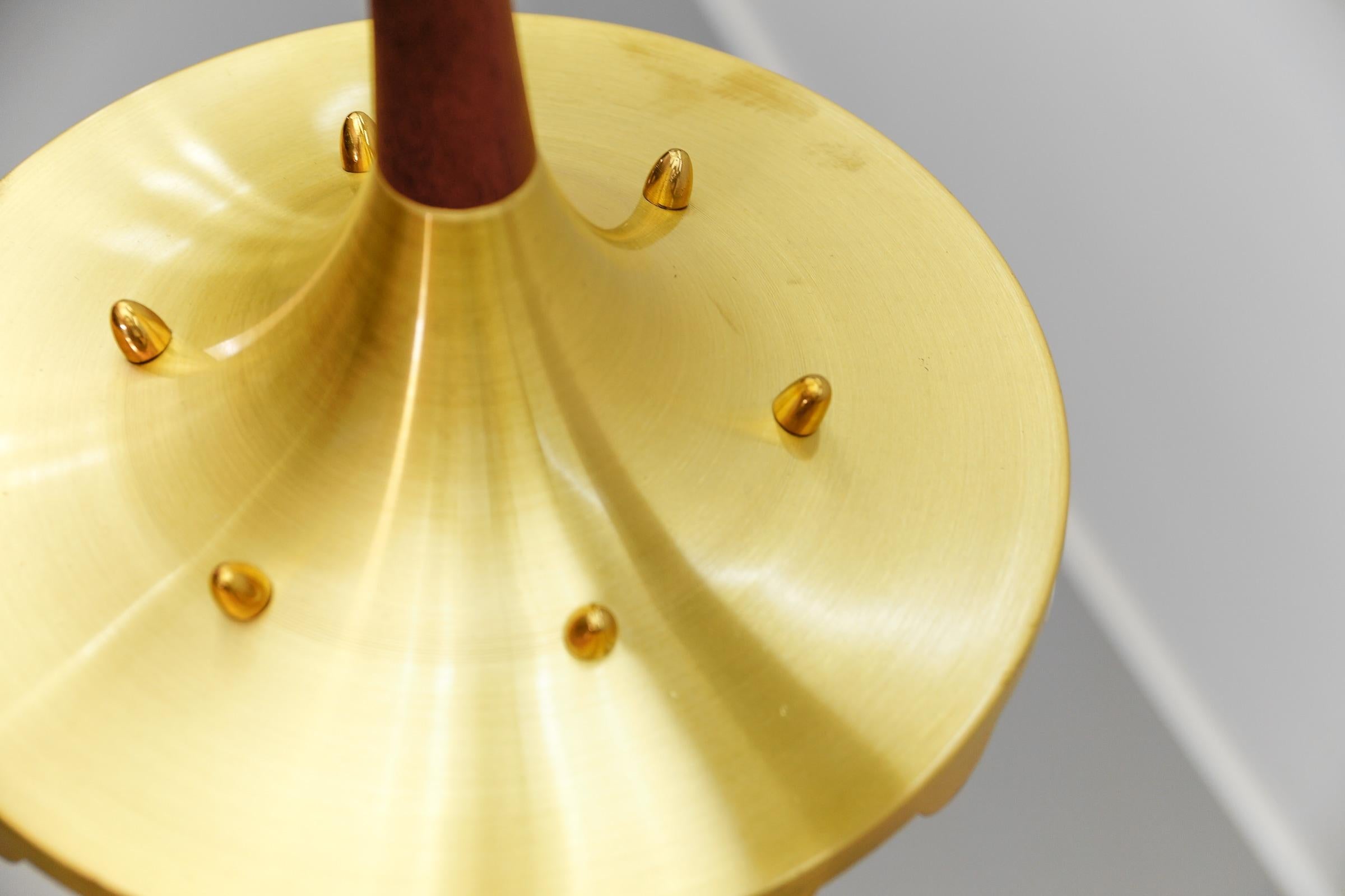 Graziosa e rara lampada scandinava in teak, vetro opalino e ottone, anni '60 in vendita 5