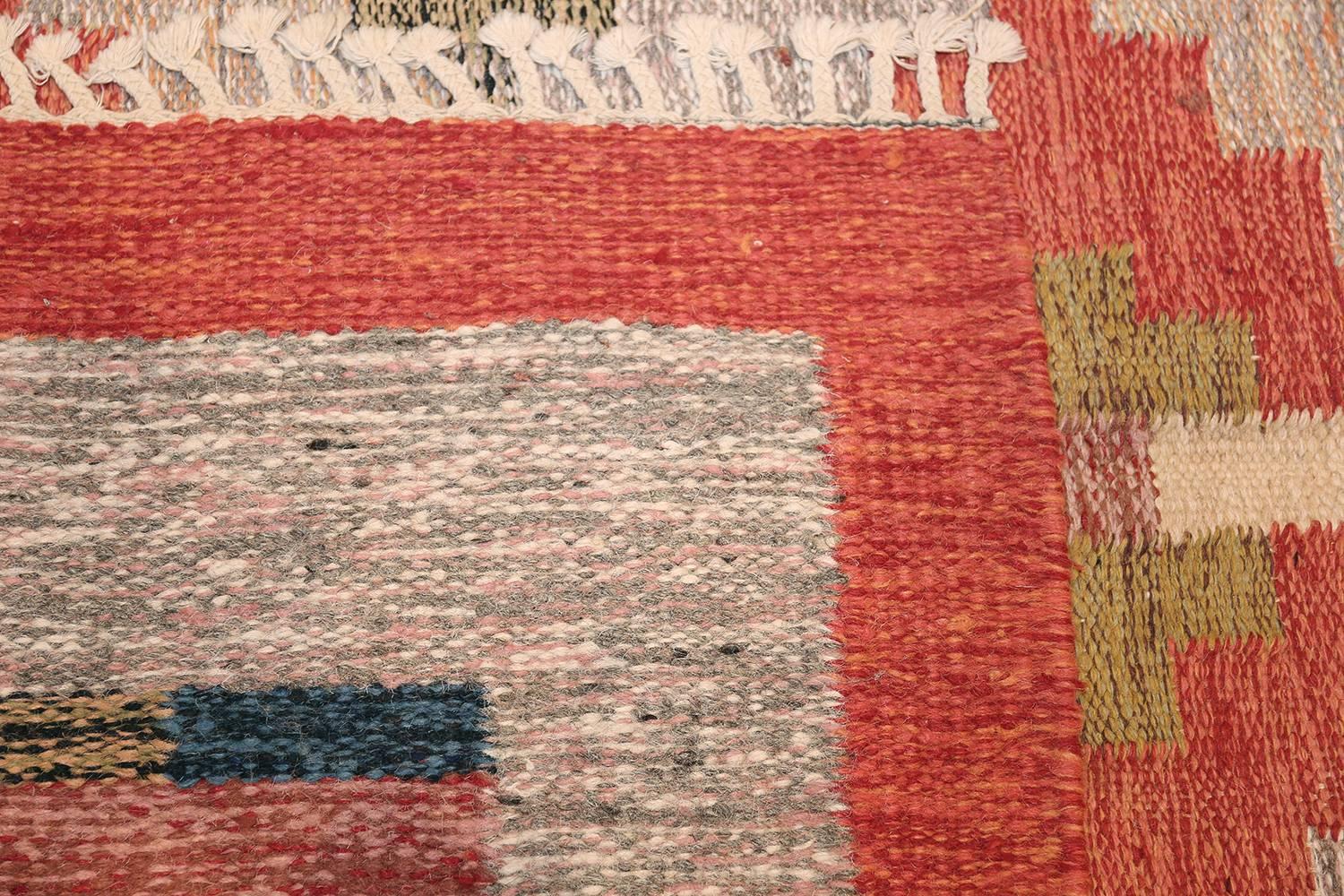 Lovely and Vibrant Vintage Swedish Kilim. Size: 6 ft x 9 ft 9 in 1