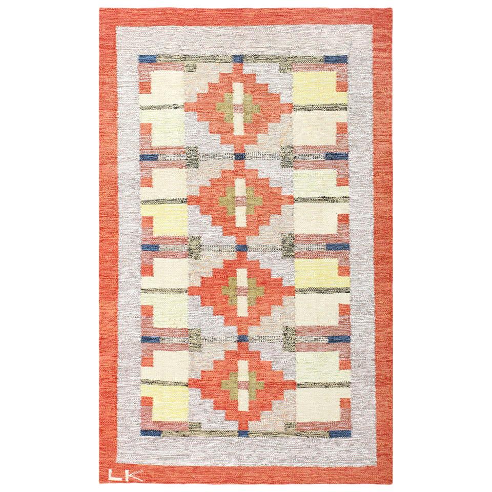Lovely and Vibrant Vintage Swedish Kilim. Size: 6 ft x 9 ft 9 in